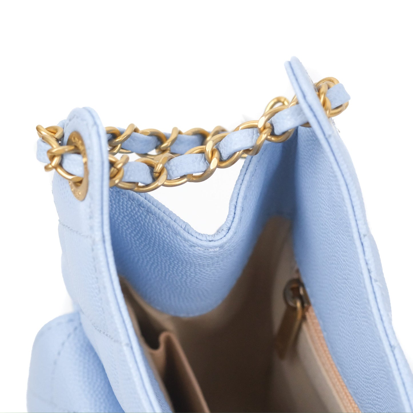 Chanel Quilted Wavy CC Hobo Light Blue Caviar Aged Gold Hardware 23P