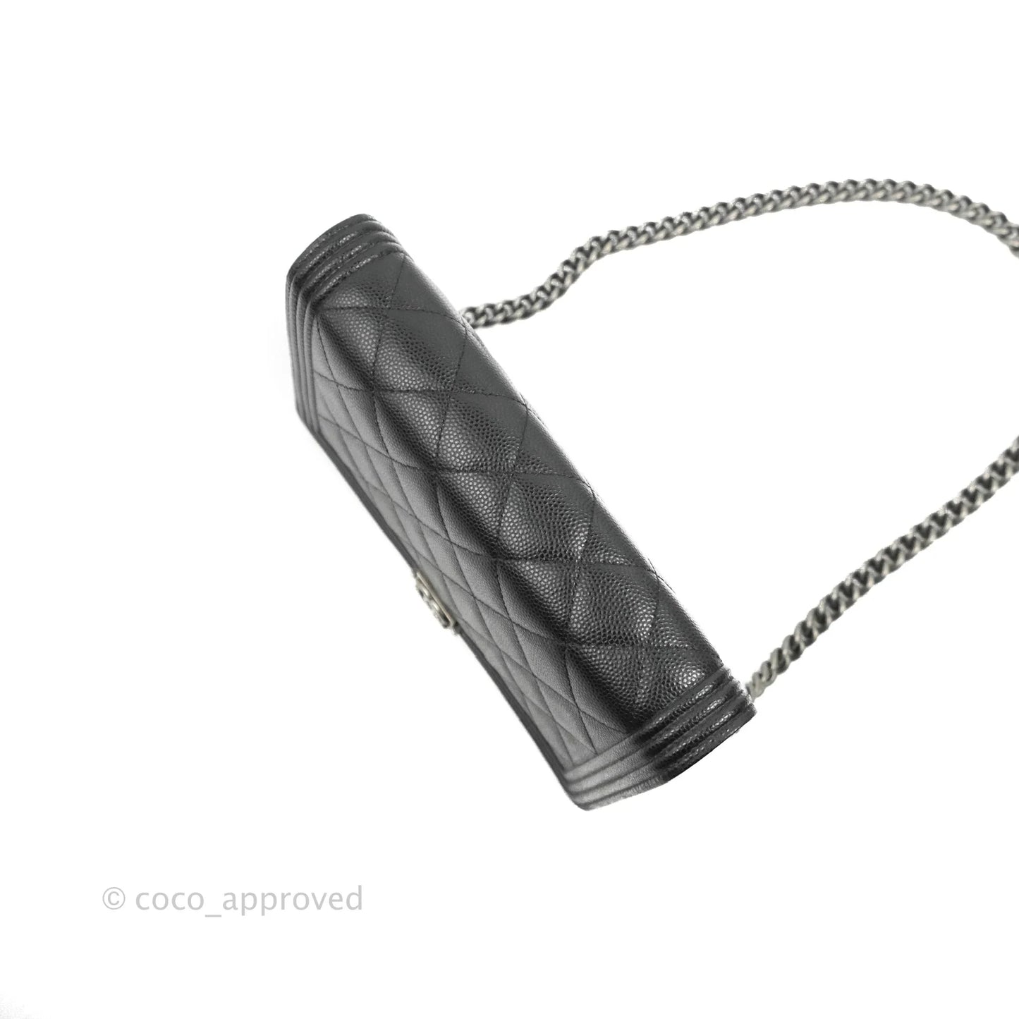 Chanel Quilted Boy Wallet on Chain WOC Black Caviar Ruthenium Hardware
