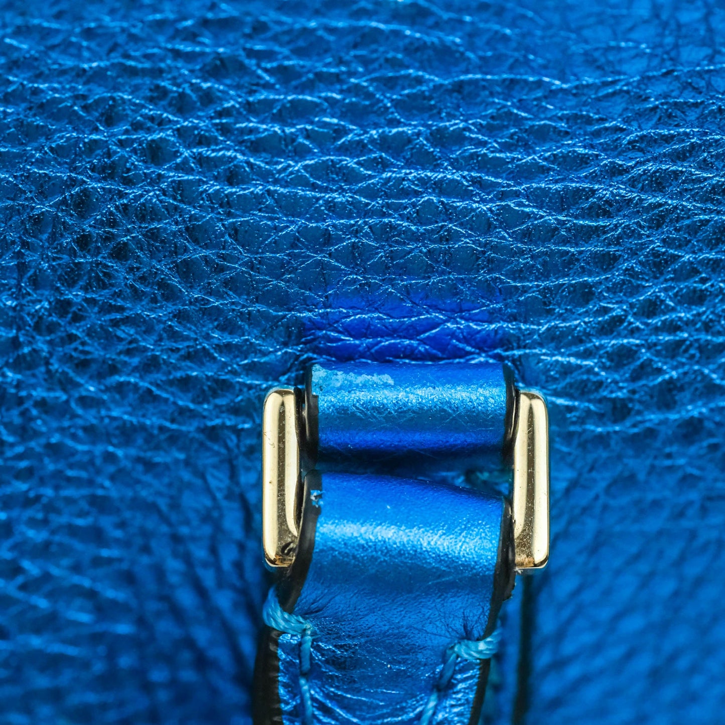Valentino Garavani Small Trapeze Rockstud Metallic Blue Grained Calfskin Gold Hardware