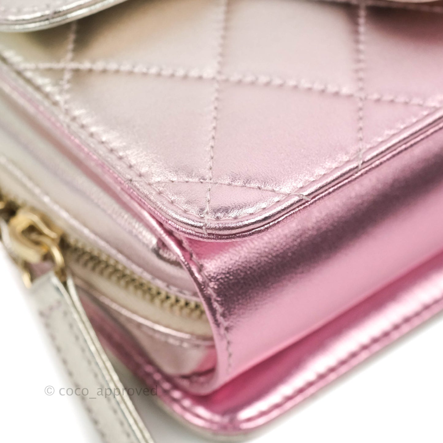 Chanel Quilted Small Like The Wallet Flap Metallic Pink Silver Light Gold Hardware 22C