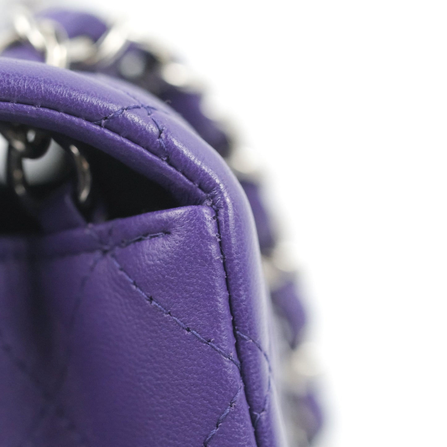 Chanel Quilted Mini Rectangular Flap Purple Lambskin Silver Hardware