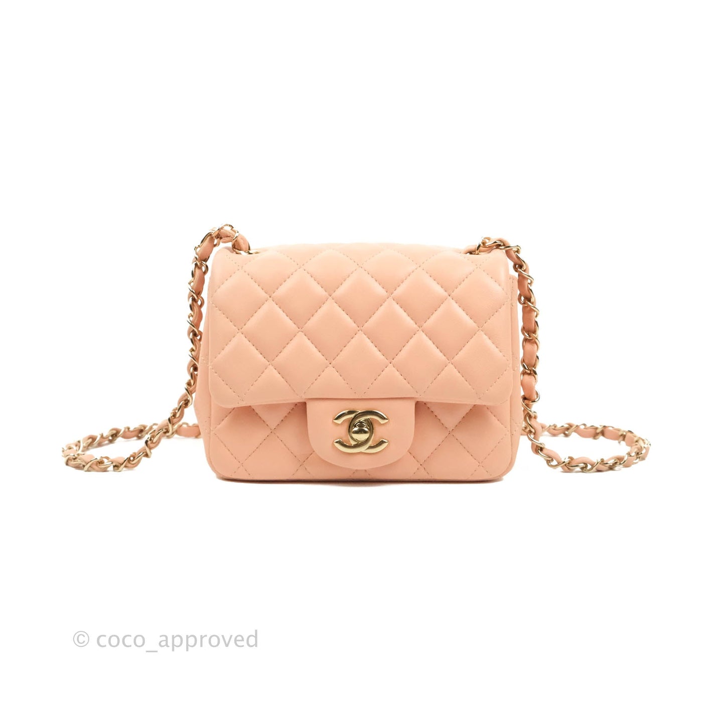Chanel Quilted Mini Square Lambskin Light Beige Pink Gold Hardware