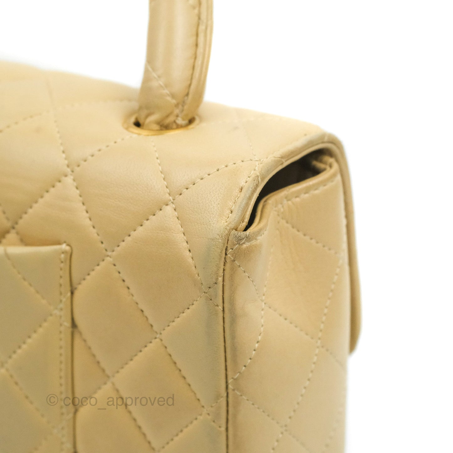 Chanel Vintage Top Handle Flap Bag Beige Lambskin 24K Gold Hardware
