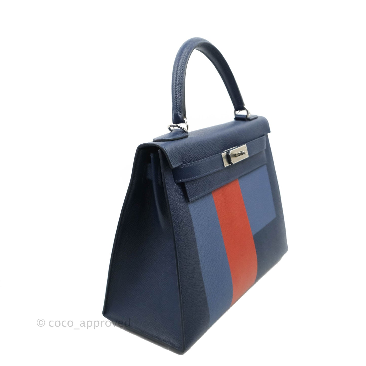 Hermès Kelly 28 Blue Epsom Palladium Hardware "Letter" Collection Limited Edition