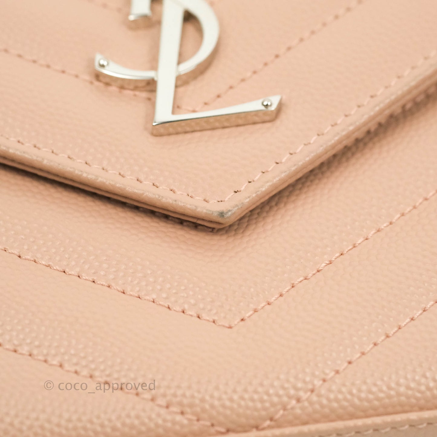 Saint Laurent Wallet on Chain Beige Pink Grained Leather Silver Hardware