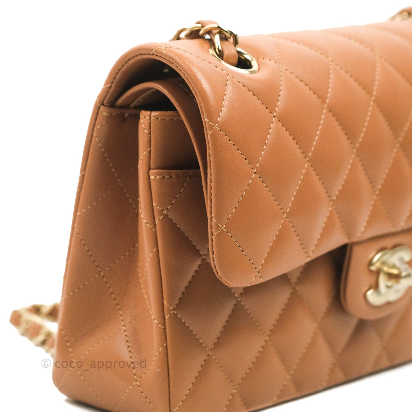 Chanel Small Classic Quilted Flap Dark Beige Caramel Lambskin Gold Hardware 22S