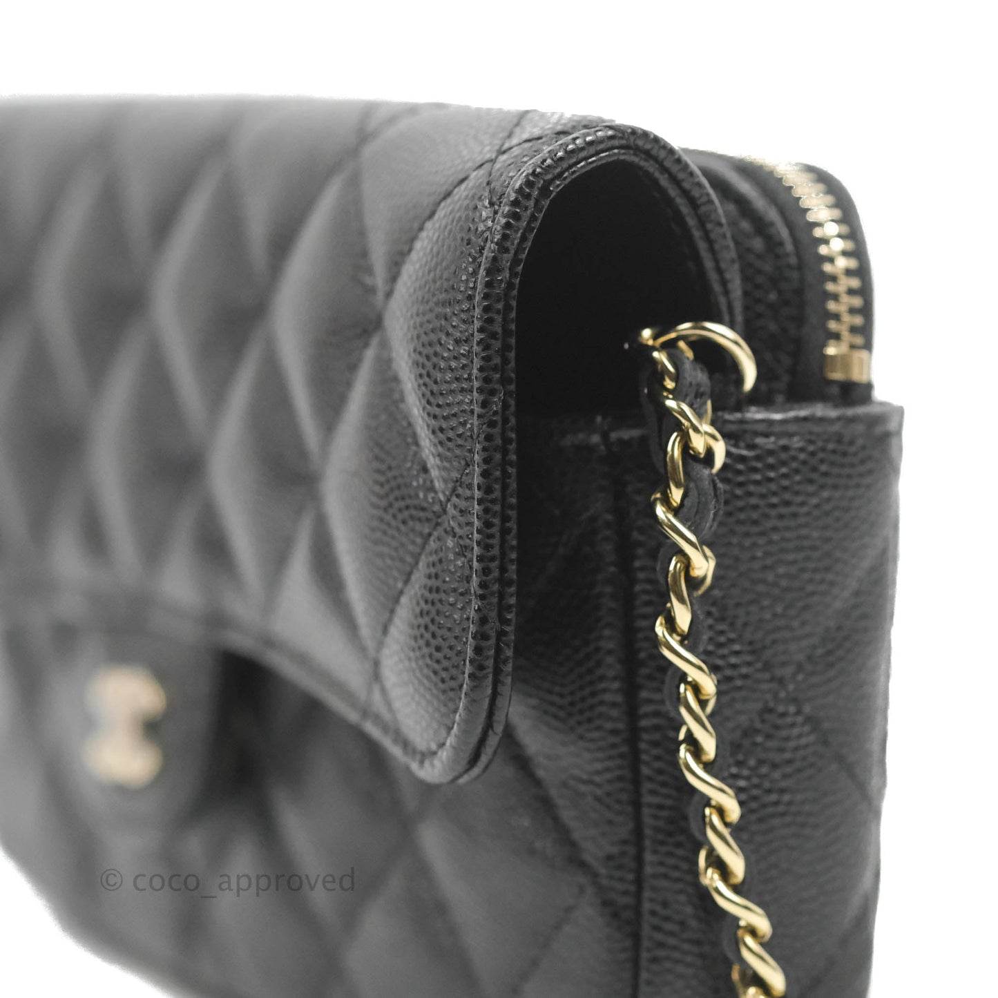 Chanel Classic Flap Phone Holder With Chain Black Caviar Gold Hardware 22A