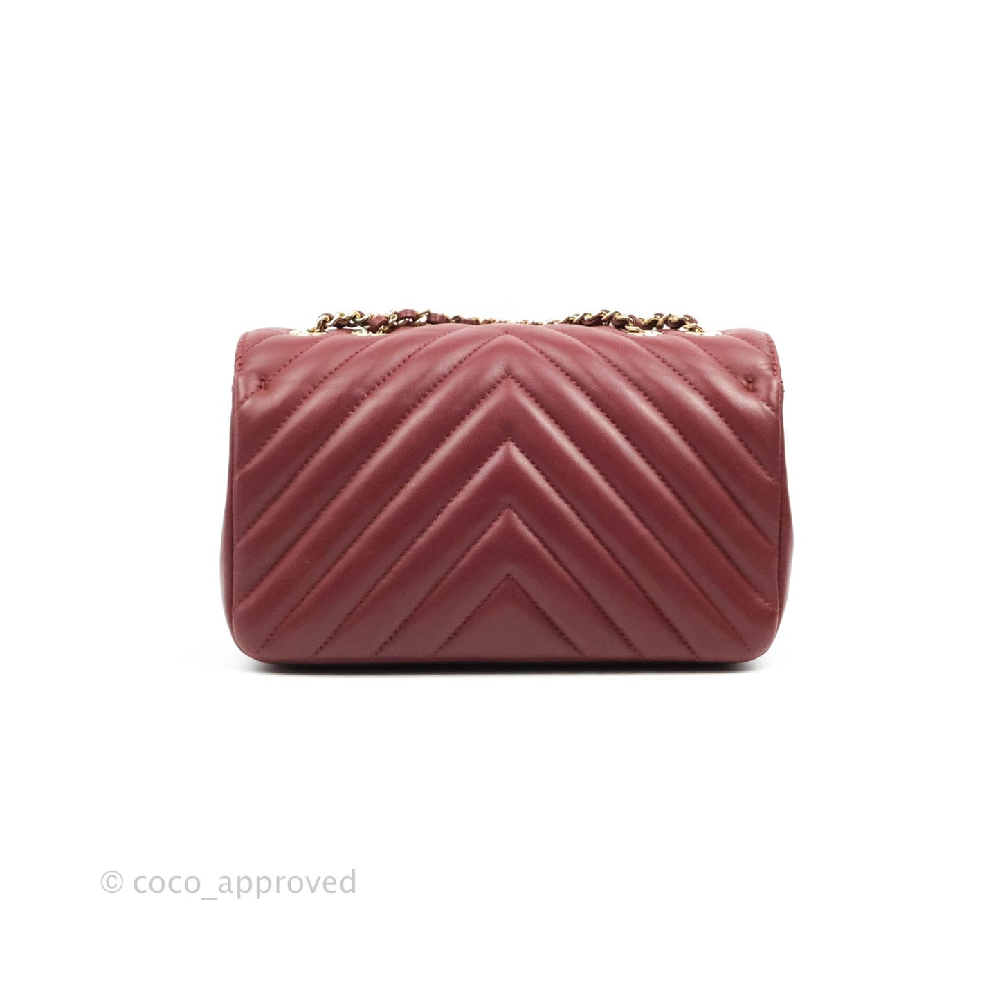 Chanel Small Statement Chevron Flap Bag Burgundy Lambskin Gold Hardware