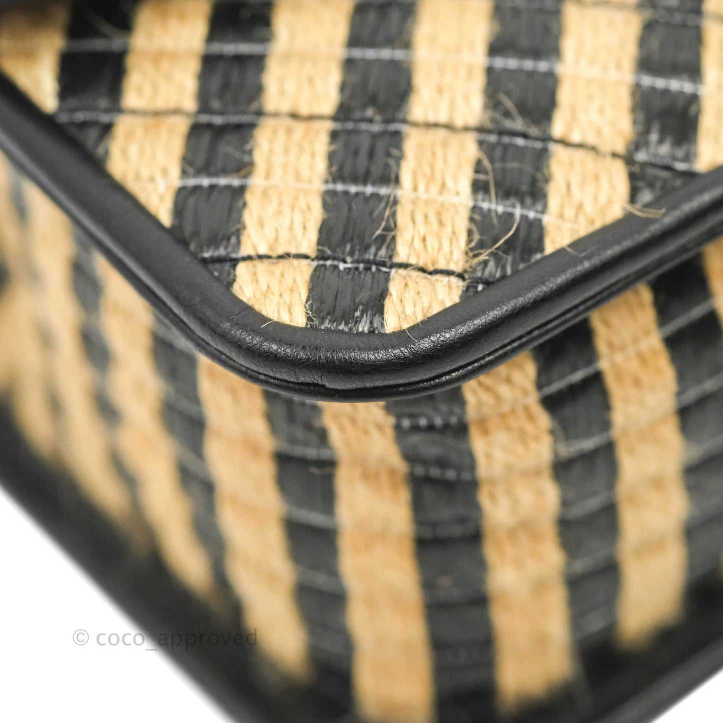Chanel Quilted Mini Rectangular Flap Raffia Jute Thread Black & Beige Gold Hardware