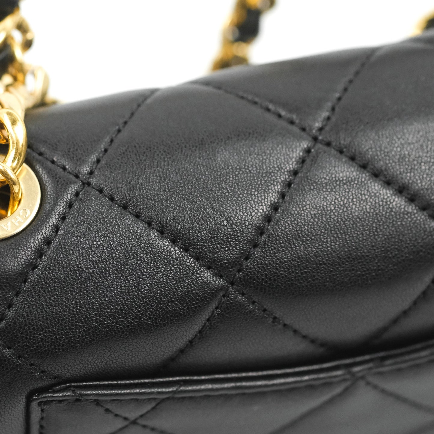 Chanel Quilted Mini Flap Bag With Chanel Logo Top Handle Lambskin Calfskin Mixed Fibers Gold Hardware