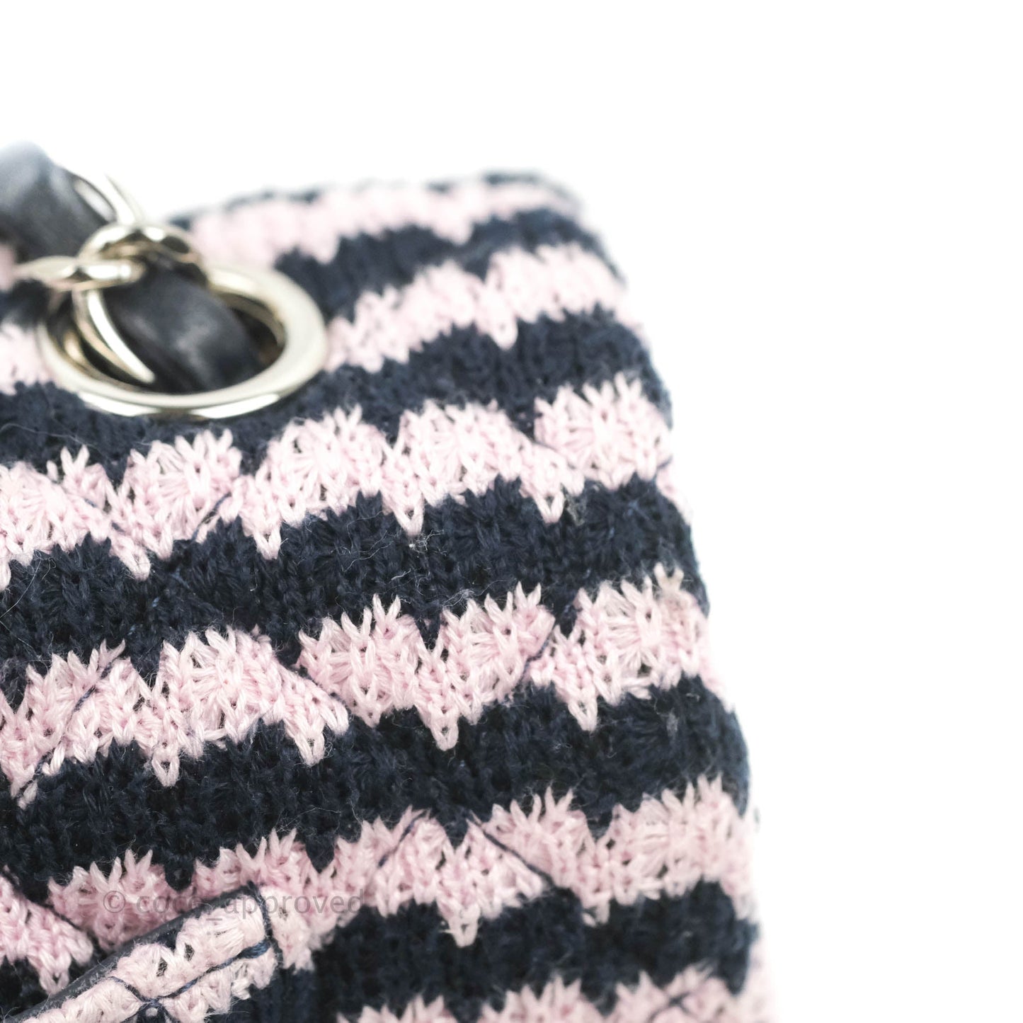 Chanel Mini Rectangular Flap Bag Navy Pink Striped Tweed Silver Hardware