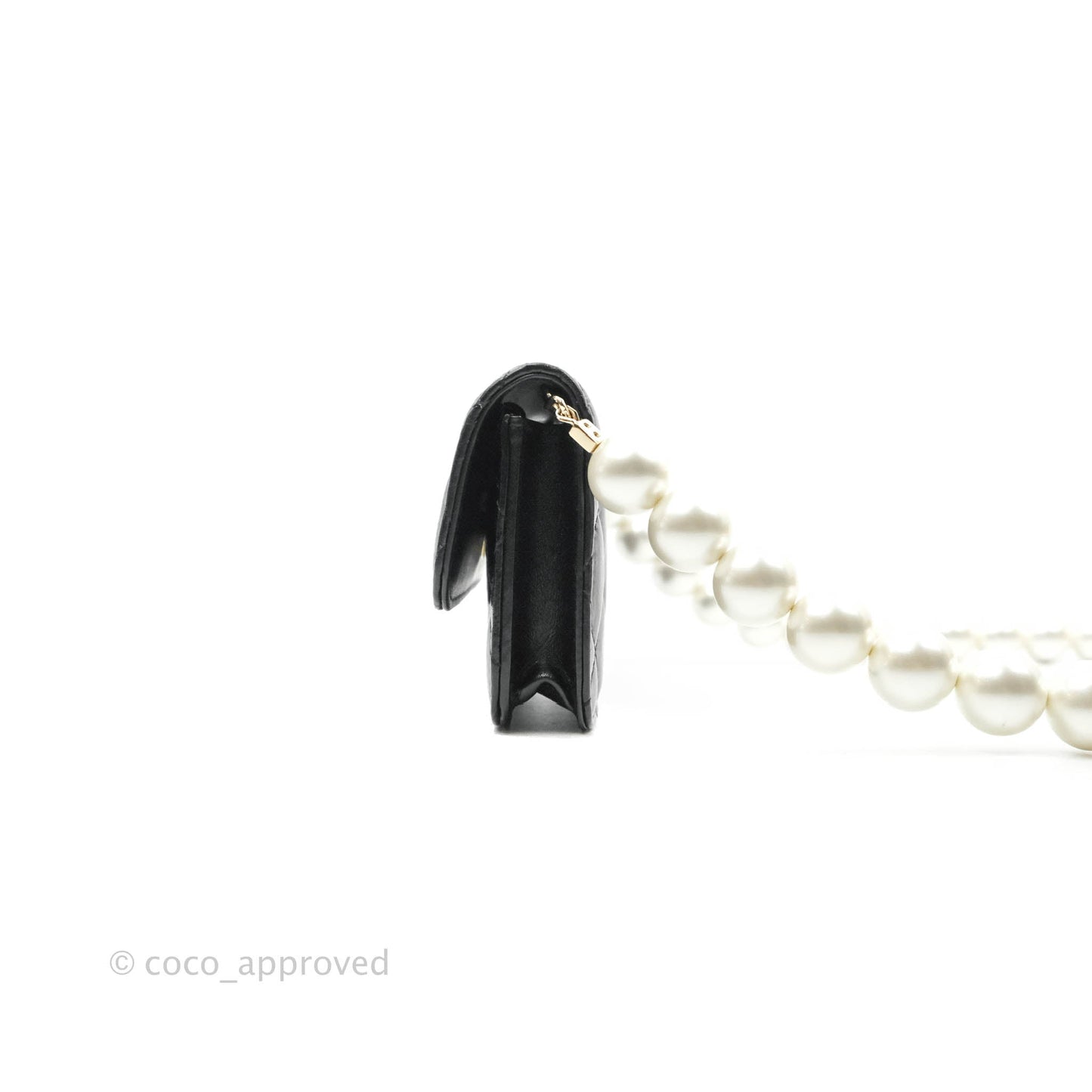 Chanel Imitation Pearls Clutch with Chain Black Shiny Calfskin Gold Hardware