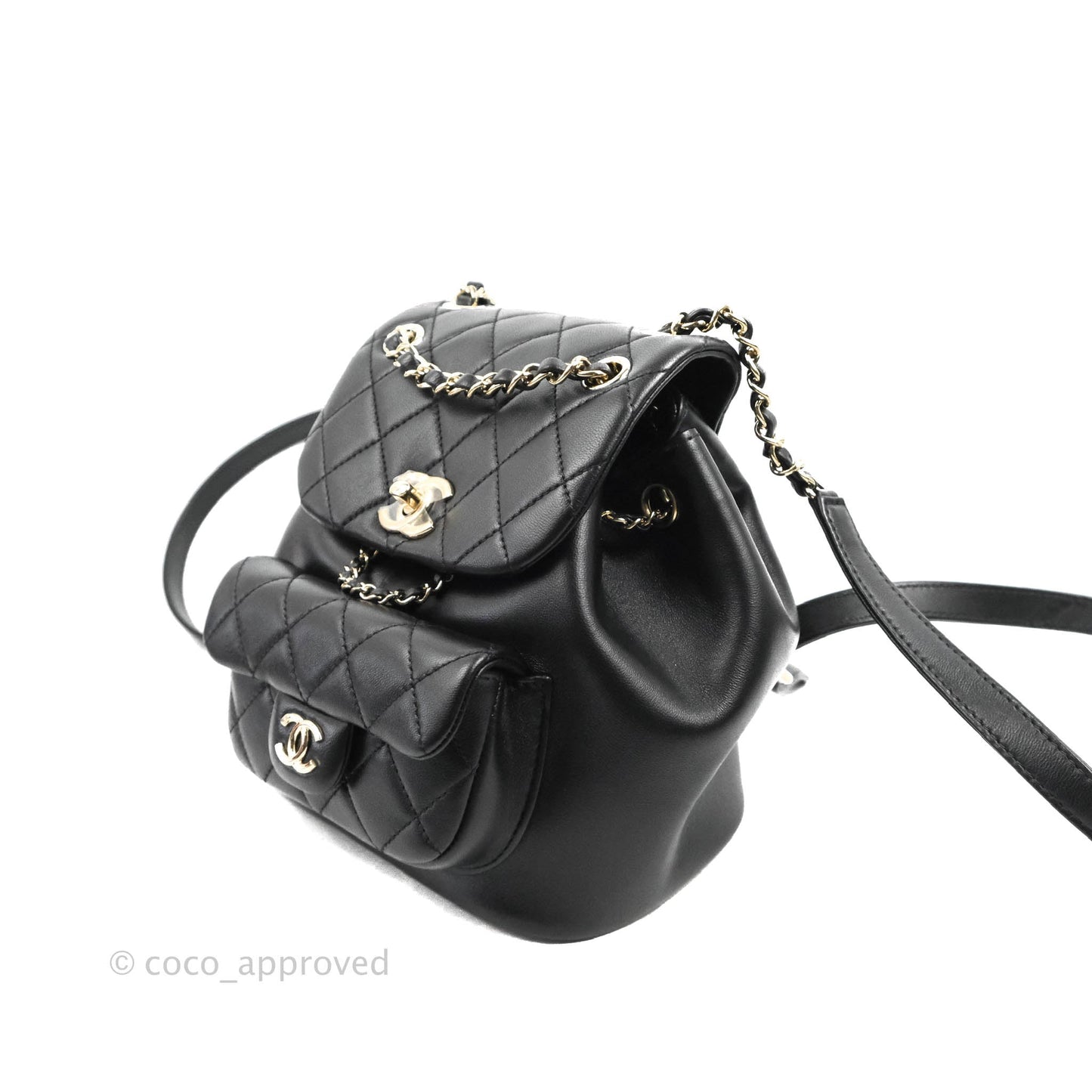 Chanel Quilted Small Duma Drawstring Backpack Black Lambskin 22A
