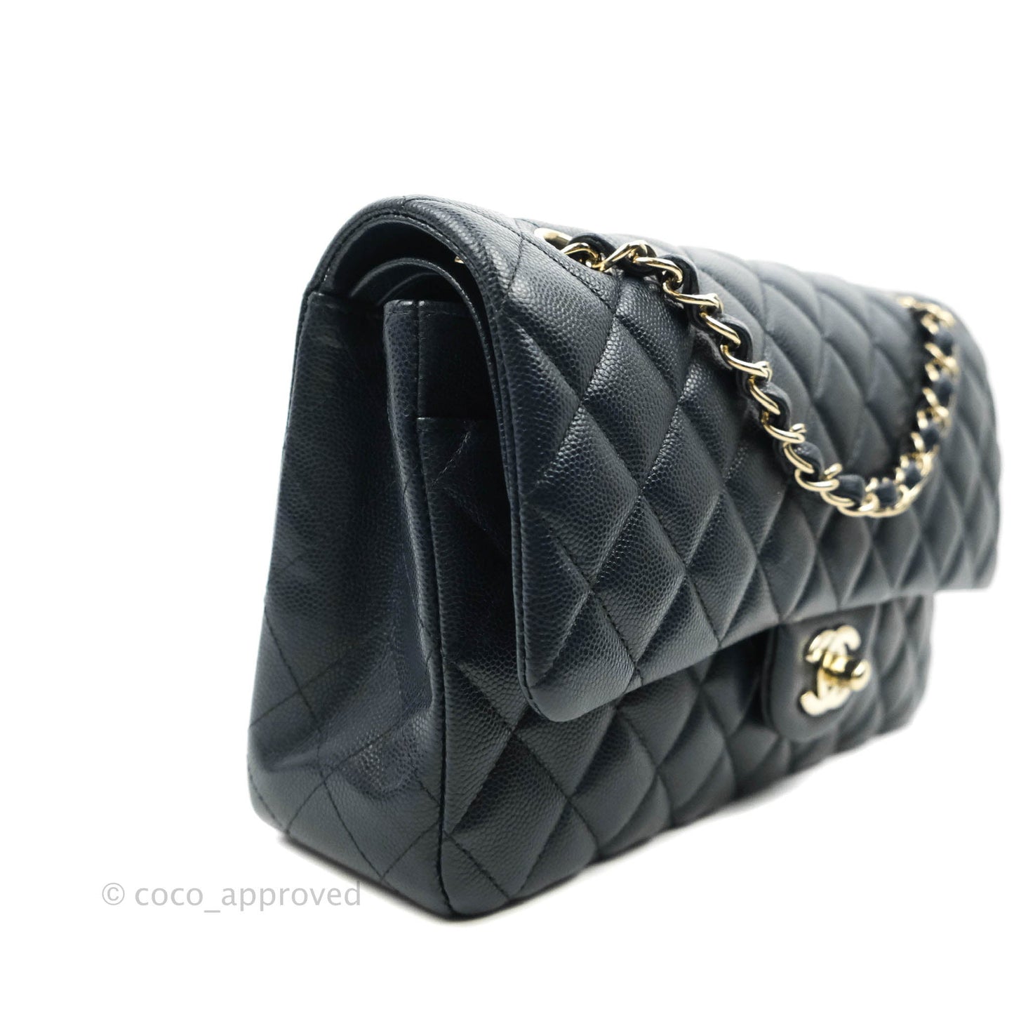 Chanel Classic M/L Medium Flap Quilted Navy Caviar Gold Hardware