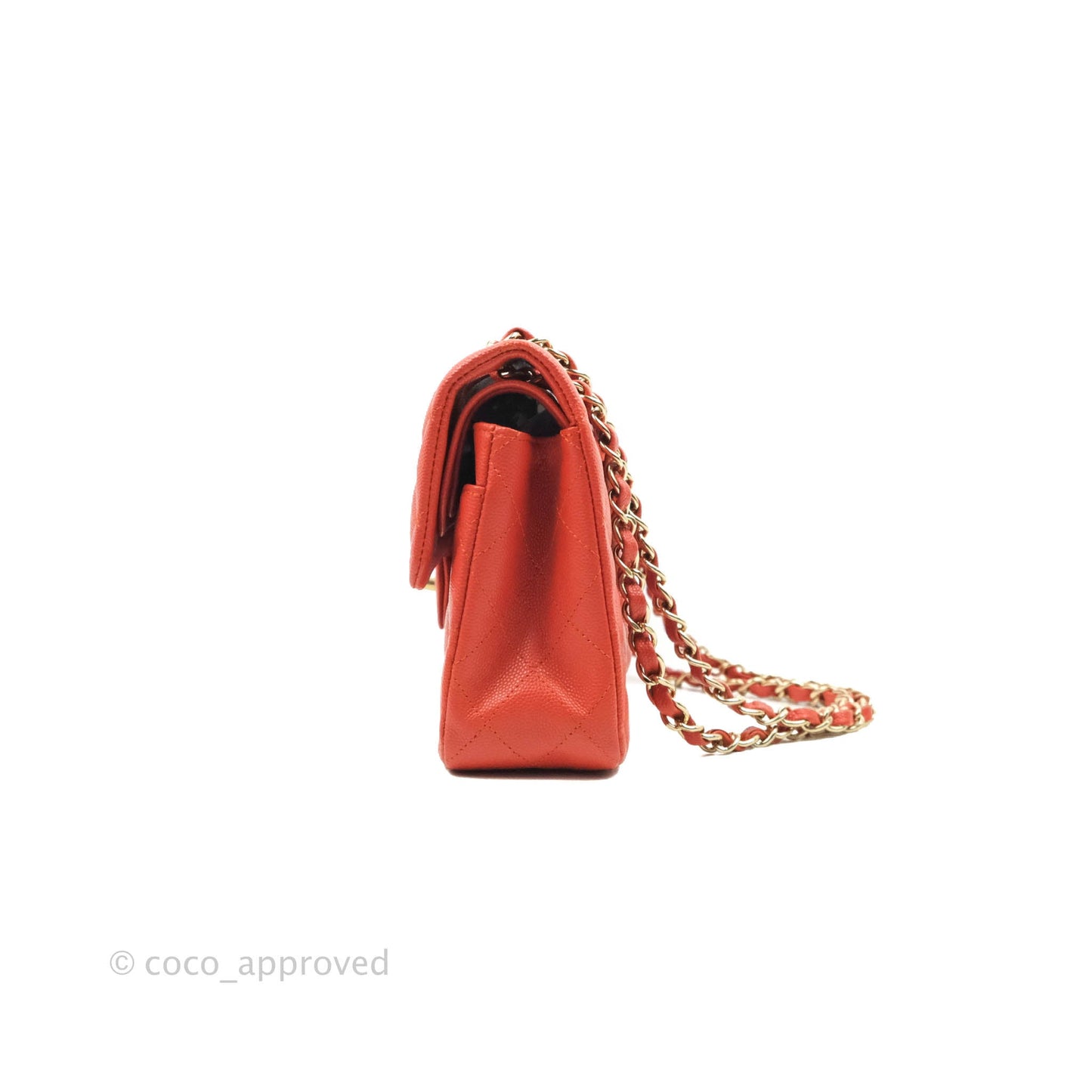 Chanel S/M Small Classic Quilted Flap Orange Caviar Gold Hardware 17B