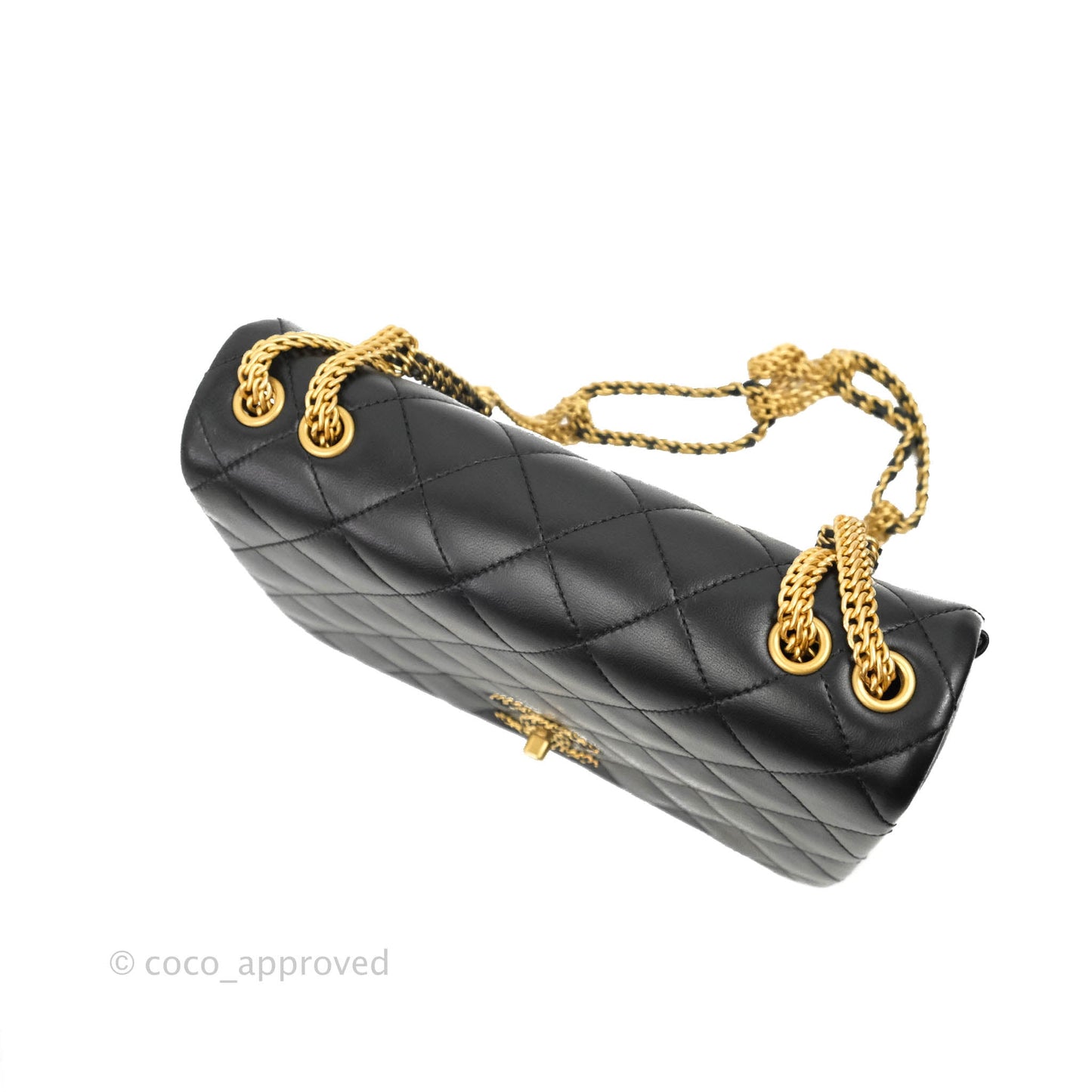Chanel Large Flap Bag With Woven CC Logo Black Lambskin Gold Hardware 22C