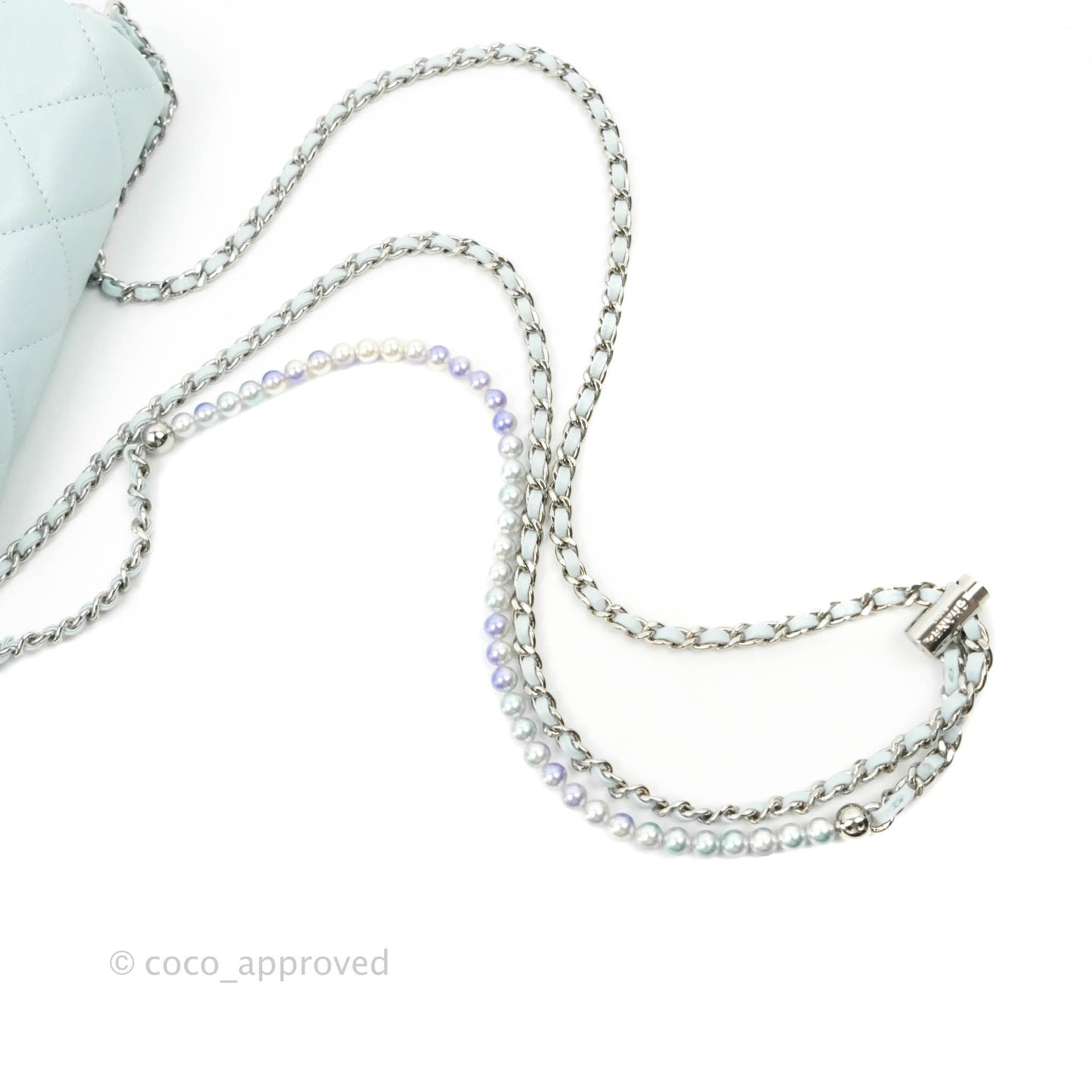 Chanel Quilted My Perfect Mini With Pearl Blue Lambskin Silver Hardware
