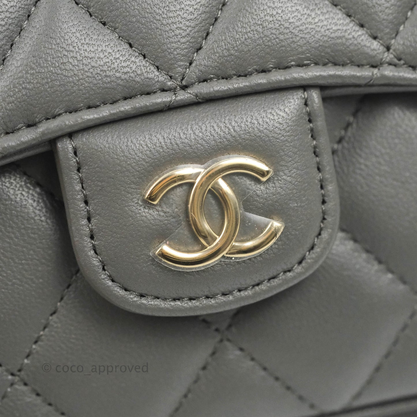 Chanel Mini Handle Clutch With Chain Grey Lambskin Gold Hardware