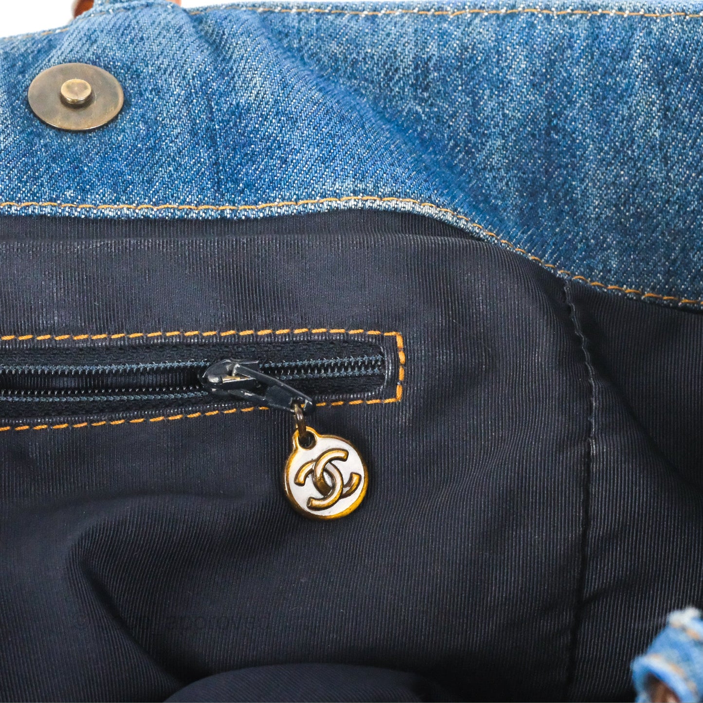 Chanel Large CC Tote Bag Blue Denim Tortoiseshell Bakelite Handle