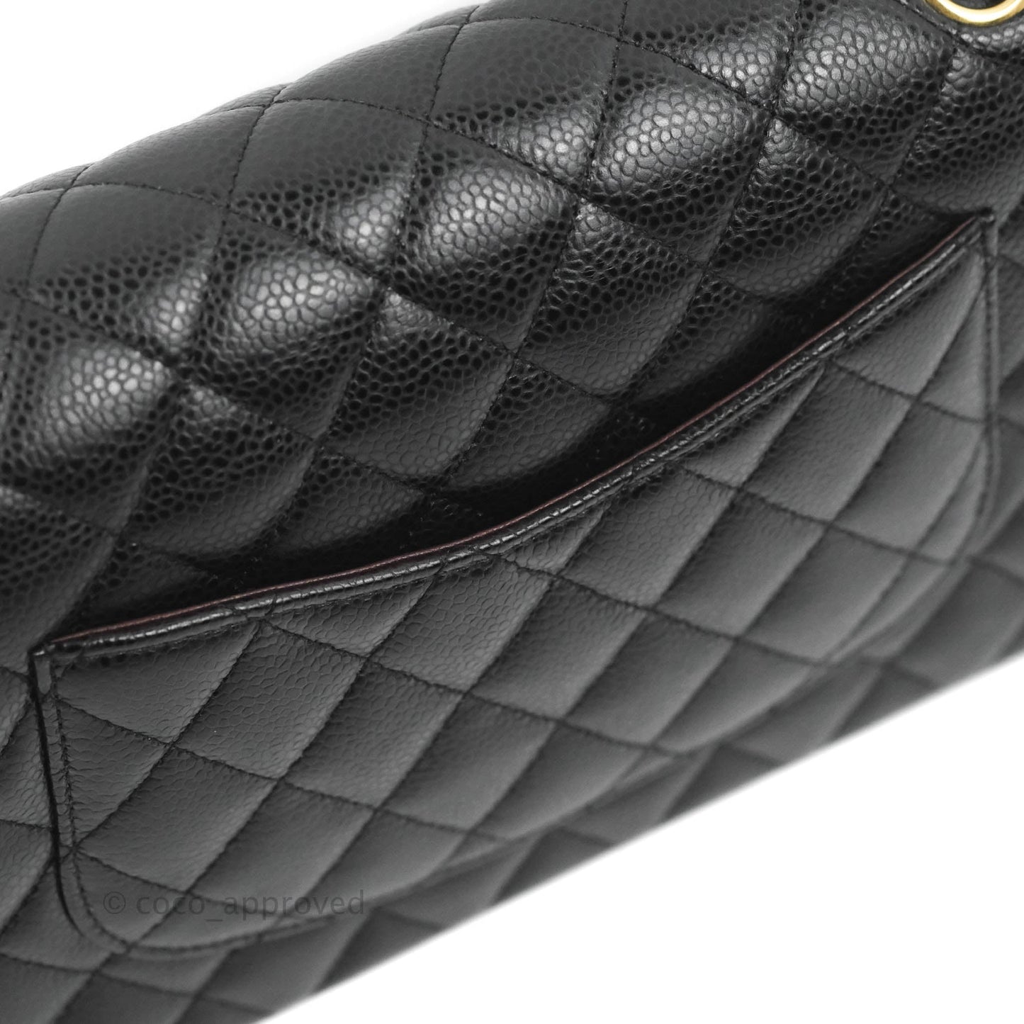 Chanel Classic M/L Medium Double Flap Black Caviar Gold Hardware