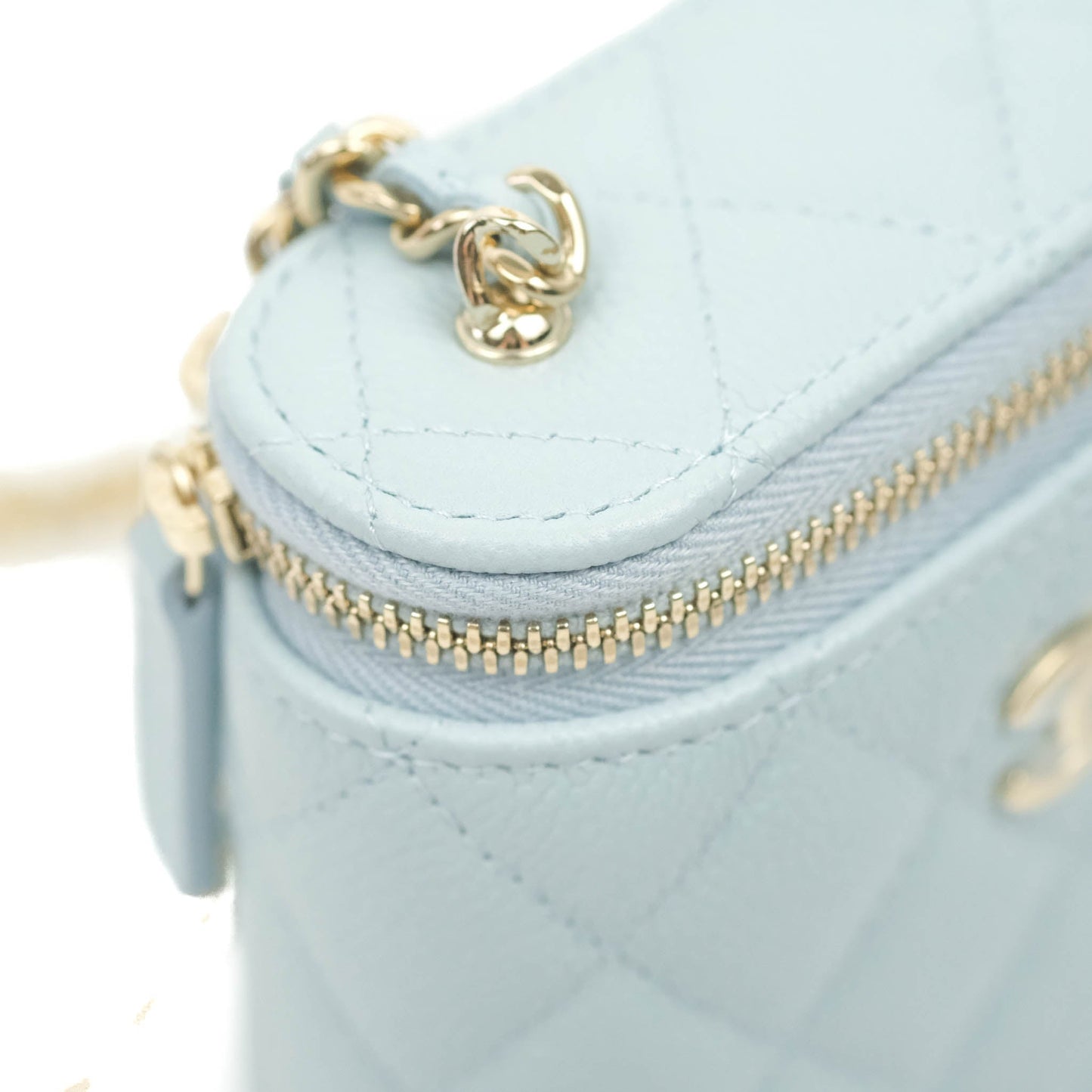 Chanel Classic Mini Vanity With Chain Light Blue Caviar Gold Hardware