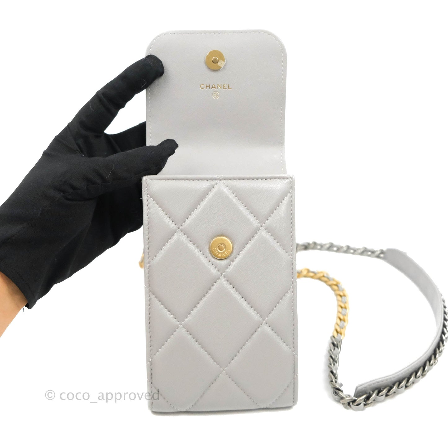 Chanel 19 Phone Holder Grey Mixed Hardware