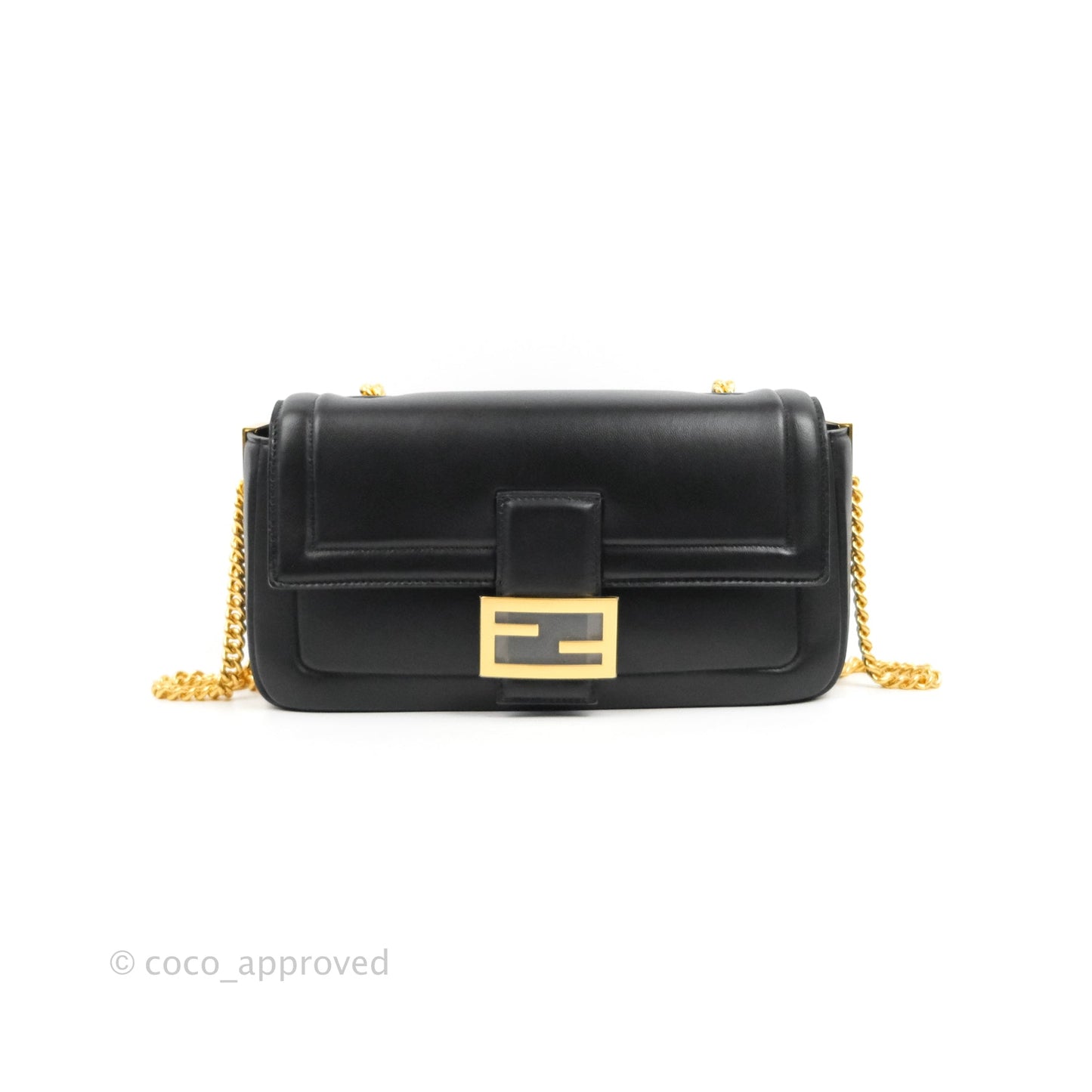 Fendi Baguette Chain Shoulder Bag in Black Nappa Leather