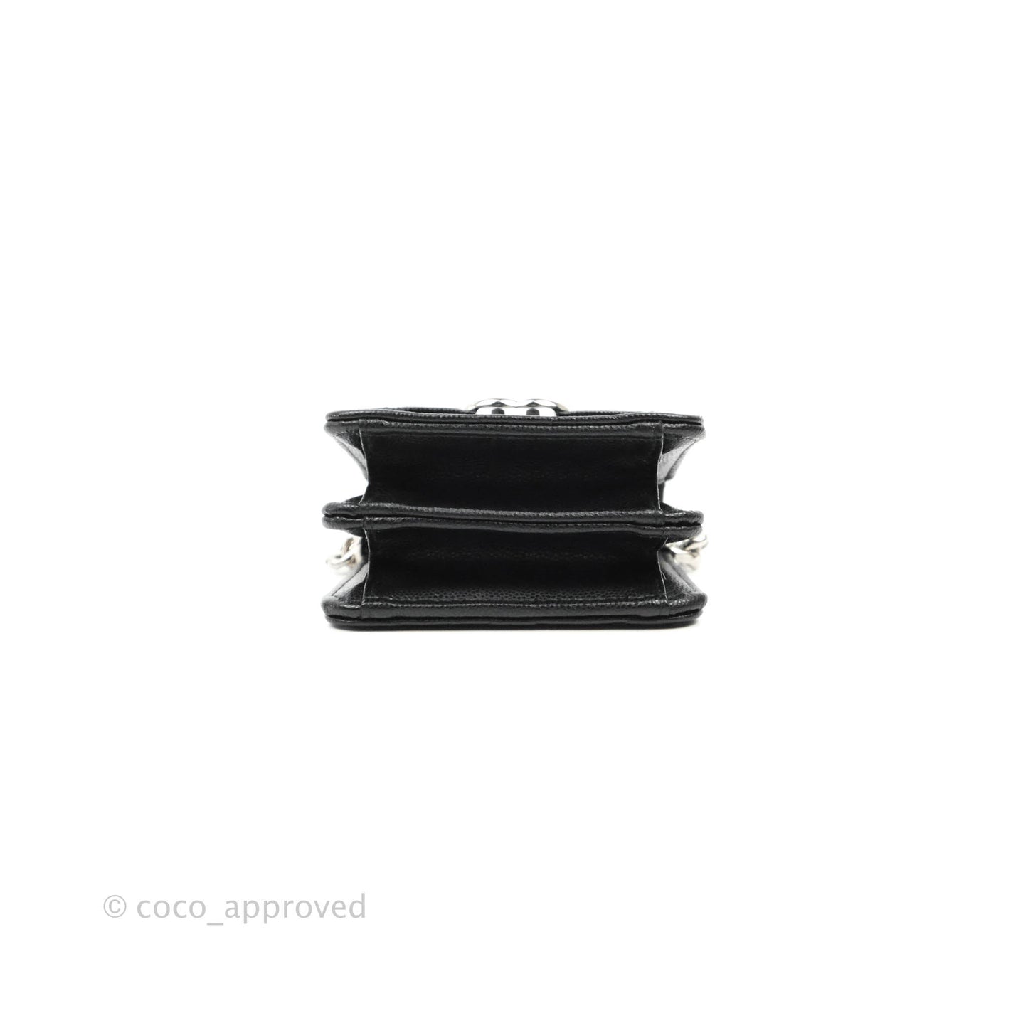 Chanel Mini Clutch With Chain Black Caviar Enamel Silver Hardware 22S