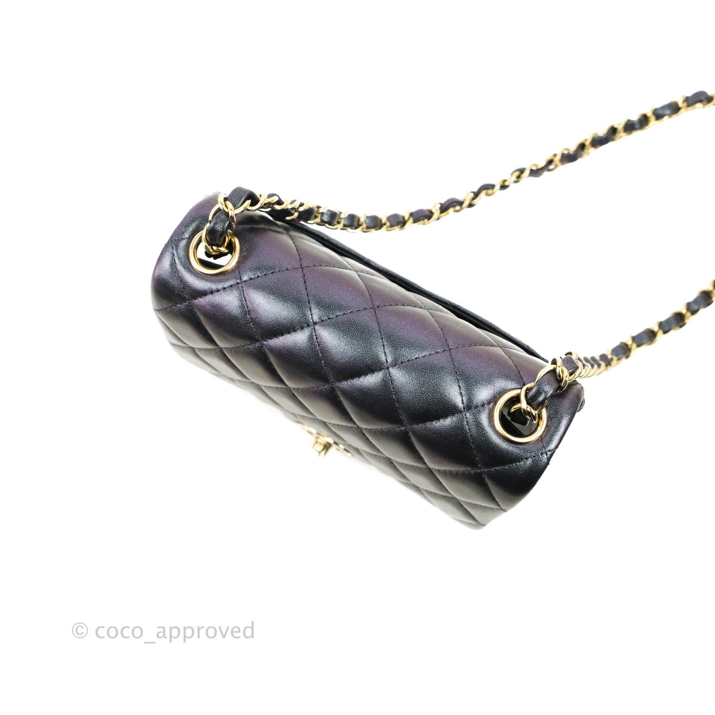 Chanel Mini Square Quilted Iridescent Purple Lambskin Gold Hardware