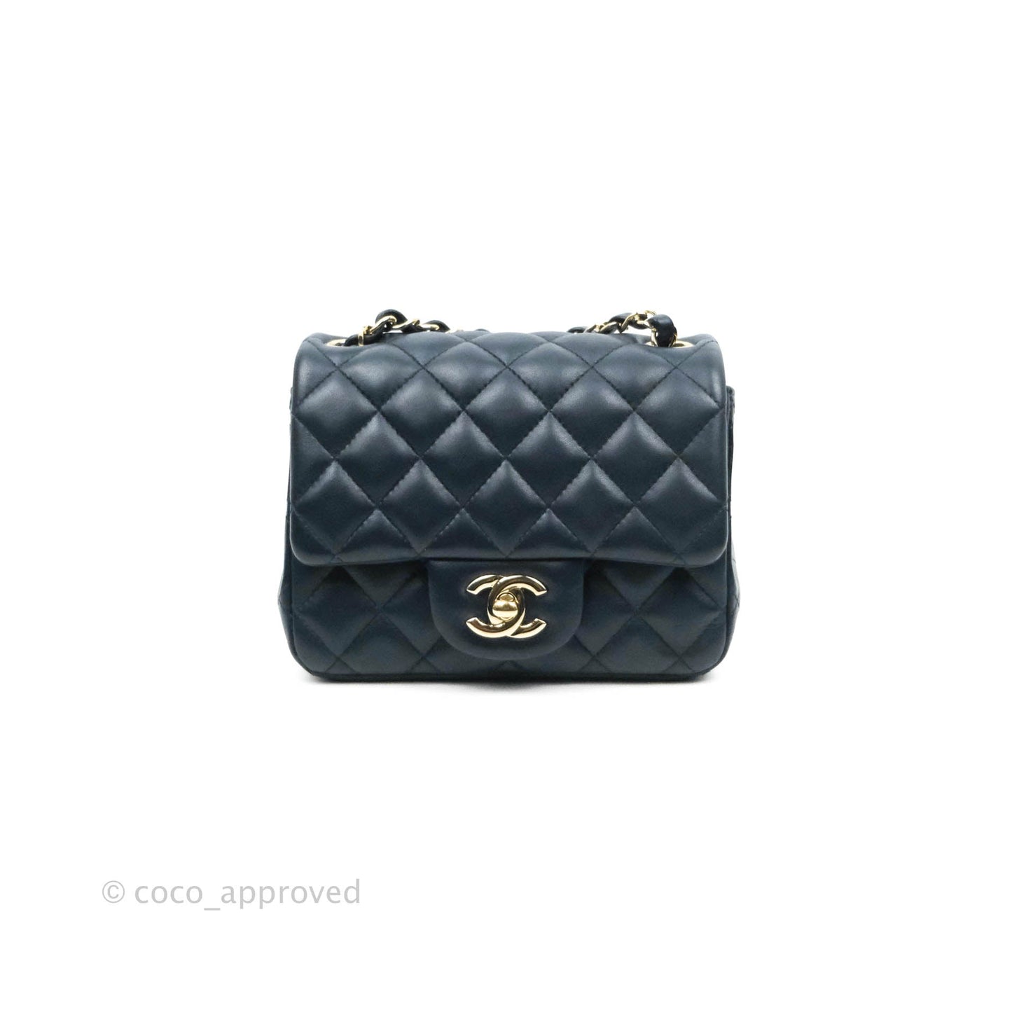Chanel Quilted Mini Square Navy Lambskin Gold Hardware