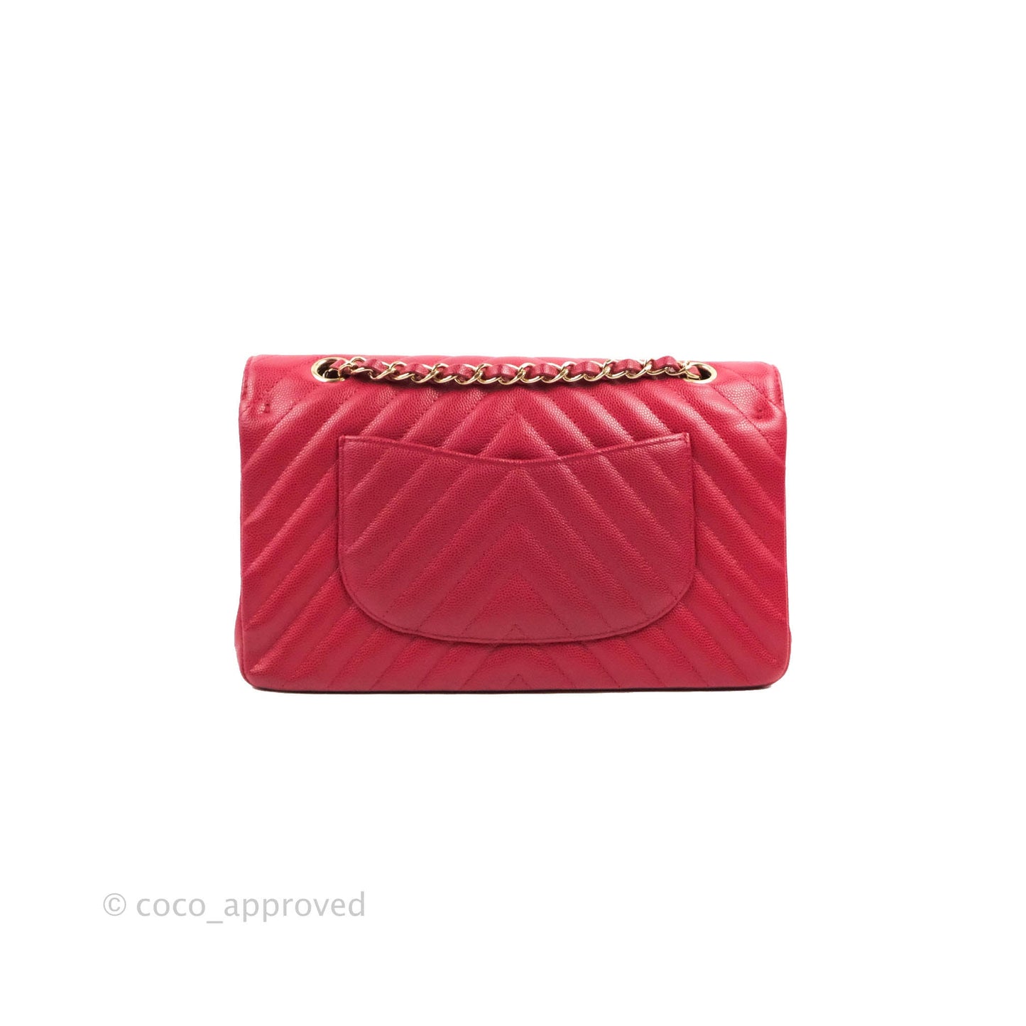 Chanel Classic M/L Medium Chevron Double Flap Cherry Red Caviar Gold Hardware