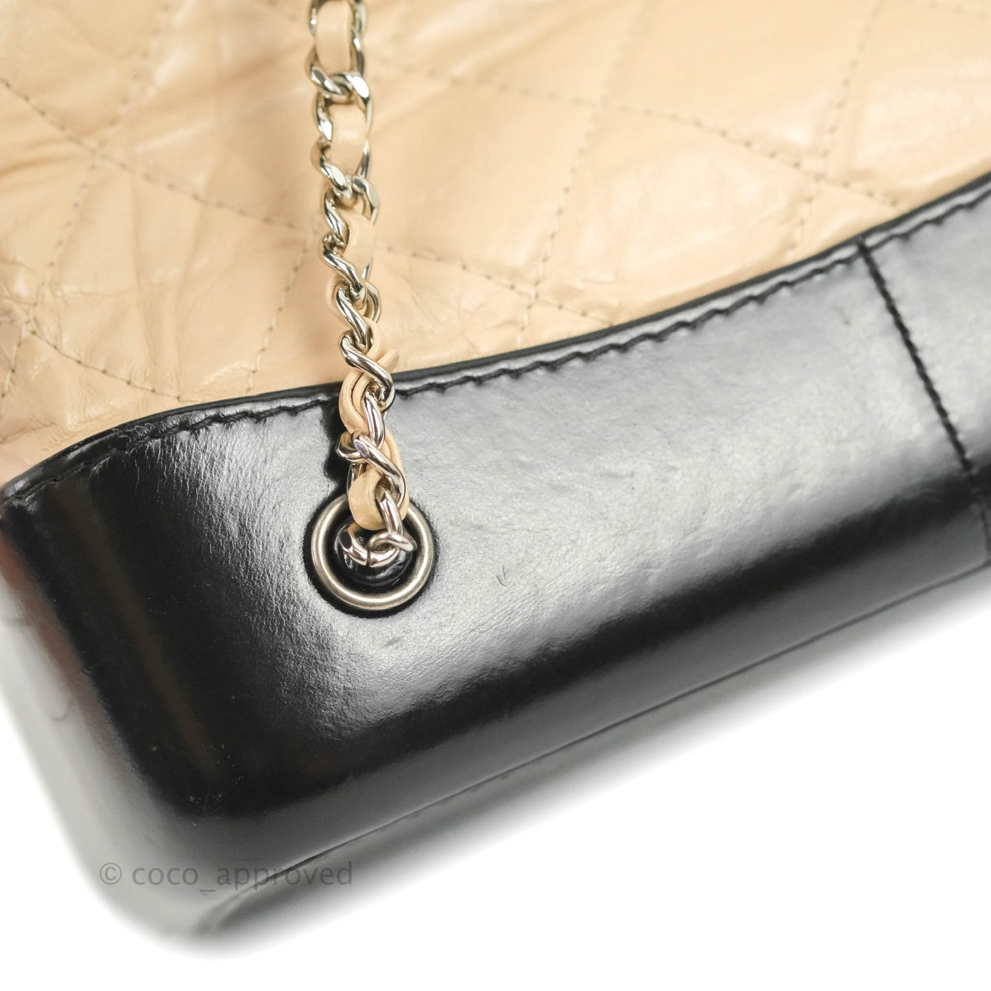 Chanel Small Gabrielle Backpack Beige Black Aged Calfskin