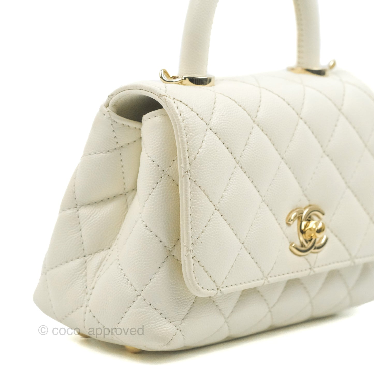 Chanel Mini Coco Handle Quilted Ivory Caviar Gold Hardware