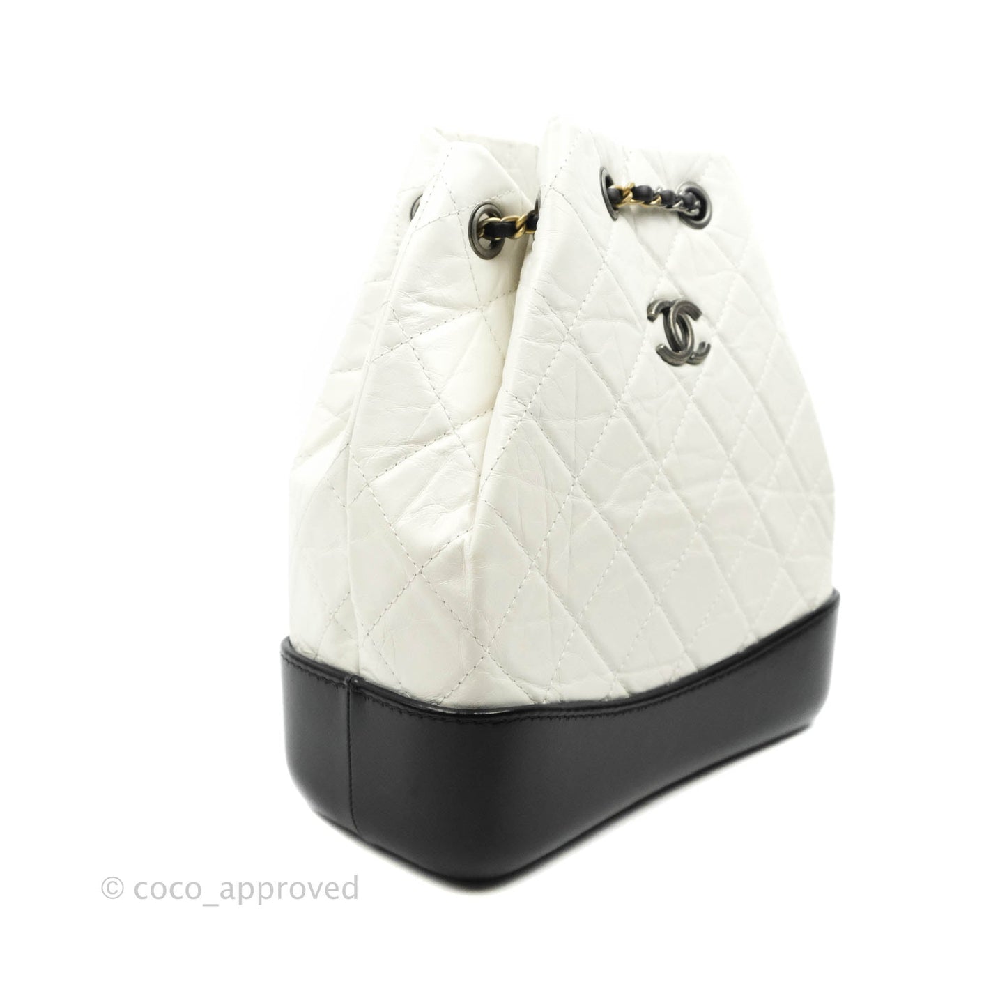 Chanel Small Gabrielle Backpack White Black Aged Calfskin
