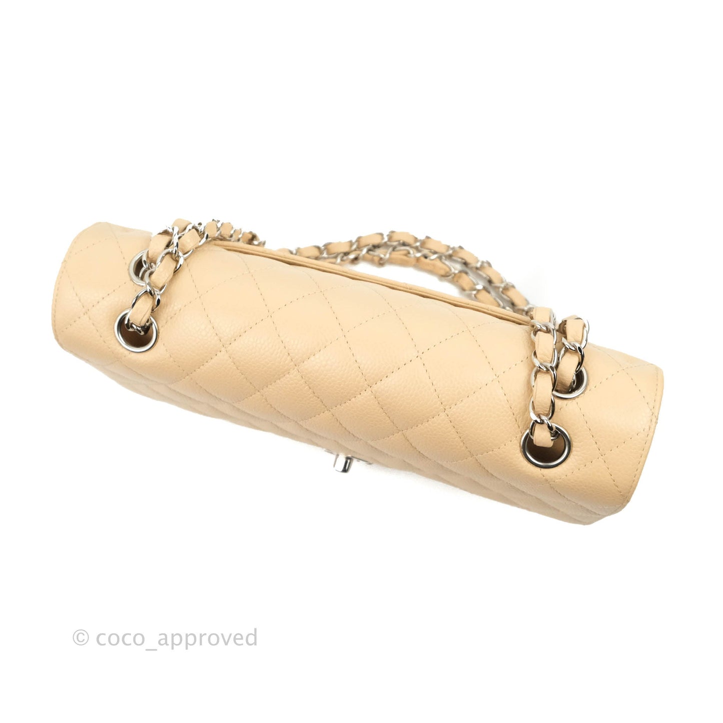 Chanel Classic M/L Medium Flap Quilted Beige Caviar Silver Hardware