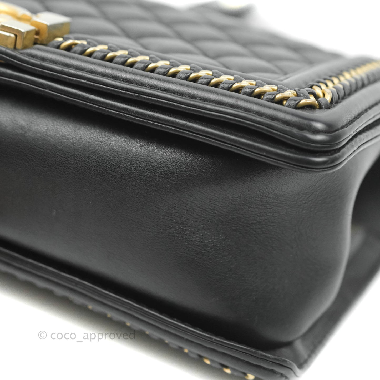Chanel Quilted Medium Boy With Handle Black Calfskin Aged Gold Hardware