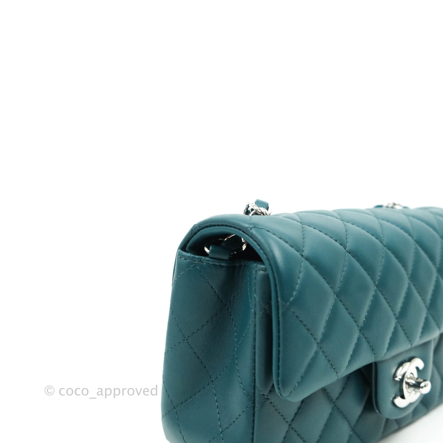 Chanel Quilted Mini Rectangular Lambskin Teal Silver Hardware