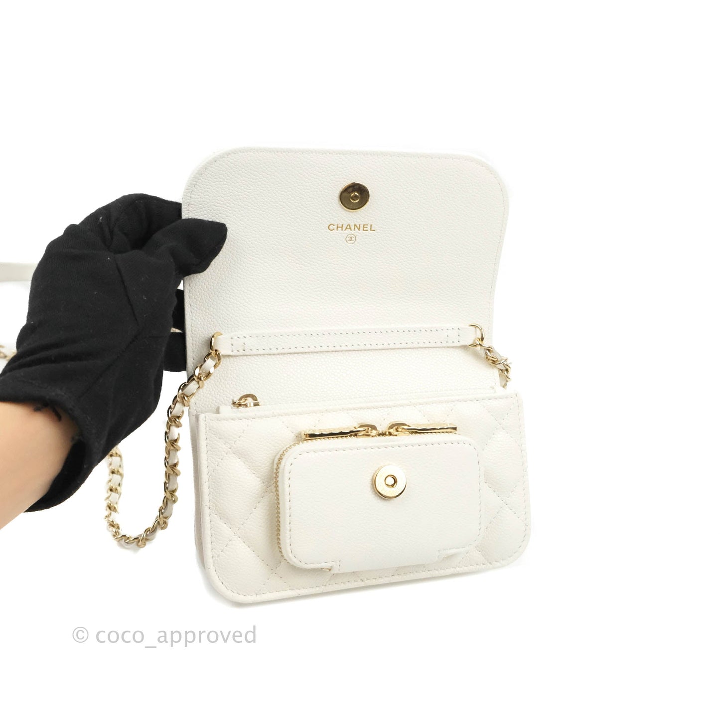 Chanel Business Affinity Clutch With Chain White Caviar Gold Hardware