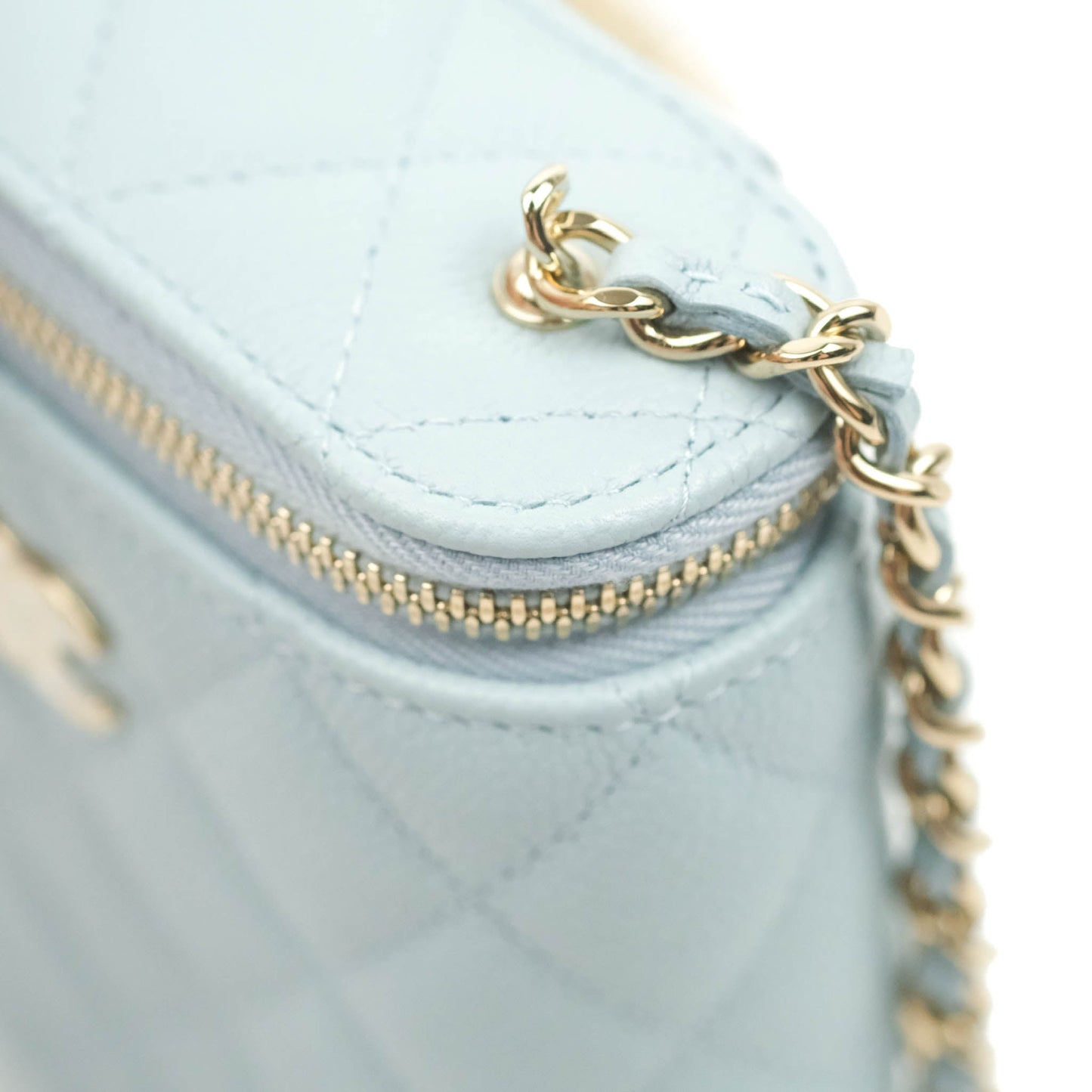 Chanel Classic Mini Vanity With Chain Light Blue Caviar Gold Hardware