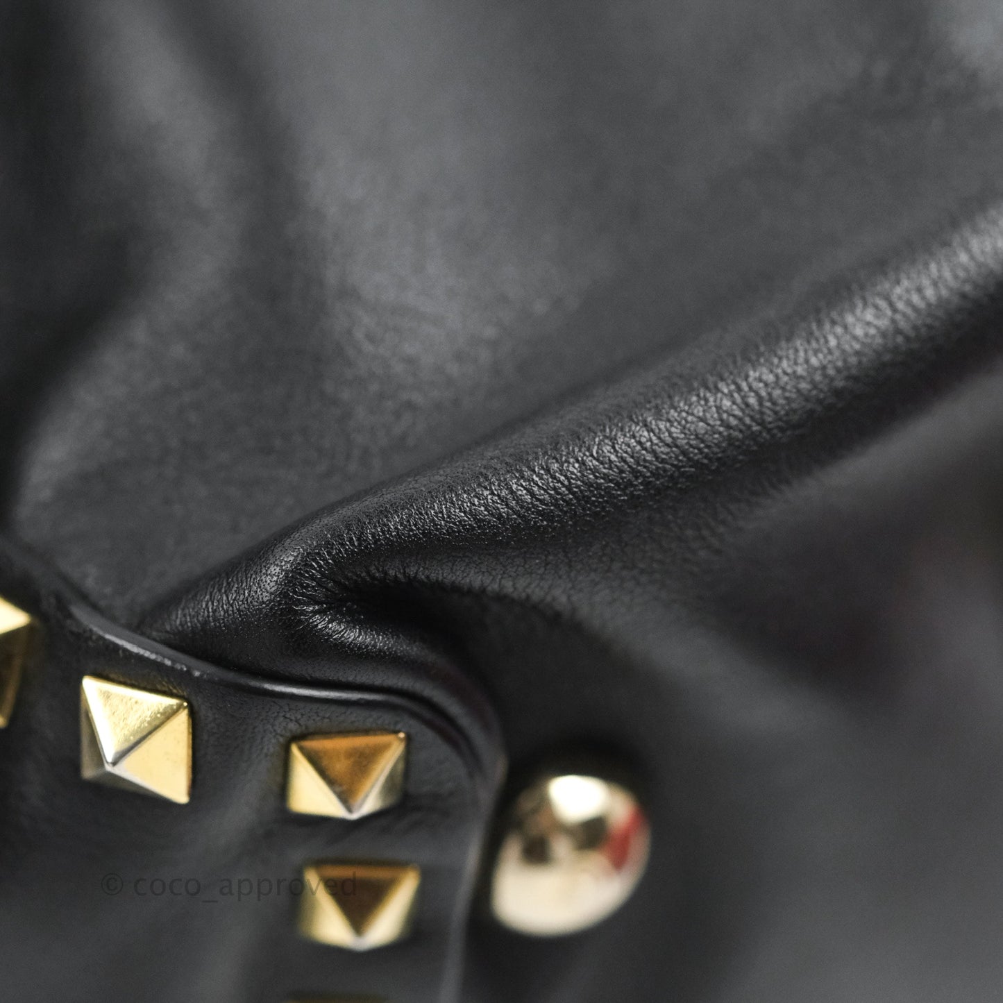 Valentino Garavani Mini Trapeze Rockstud Black Grained Calfskin Gold Hardware