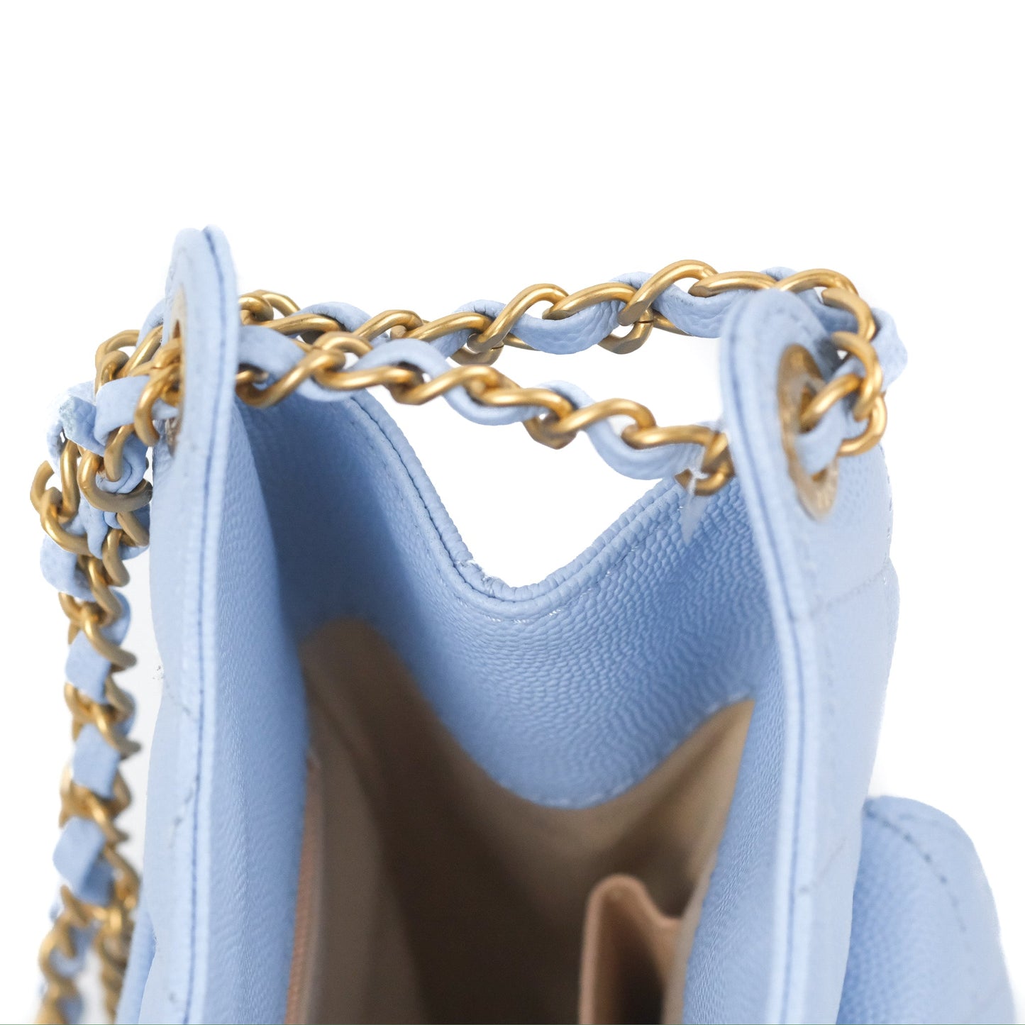 Chanel Quilted Wavy CC Hobo Light Blue Caviar Aged Gold Hardware 23P