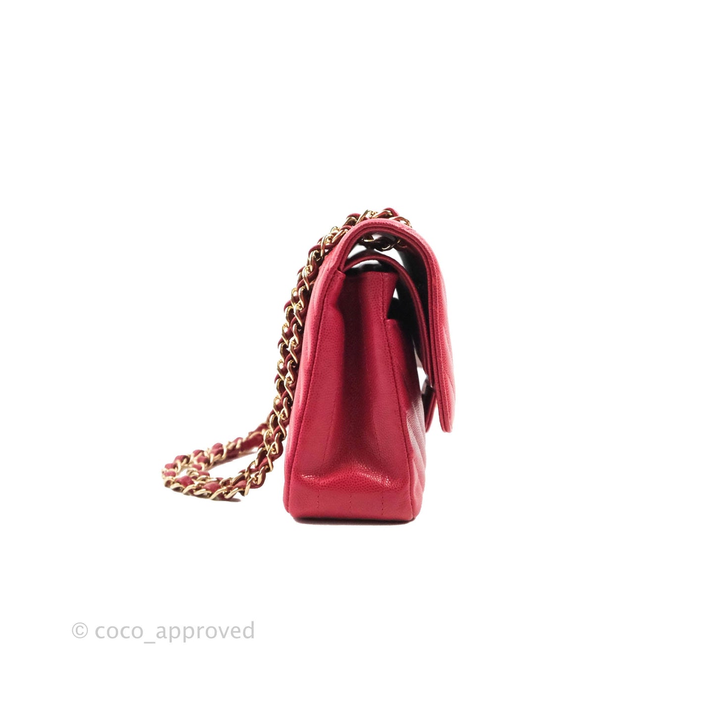 Chanel Classic M/L Medium Chevron Double Flap Cherry Red Caviar Gold Hardware
