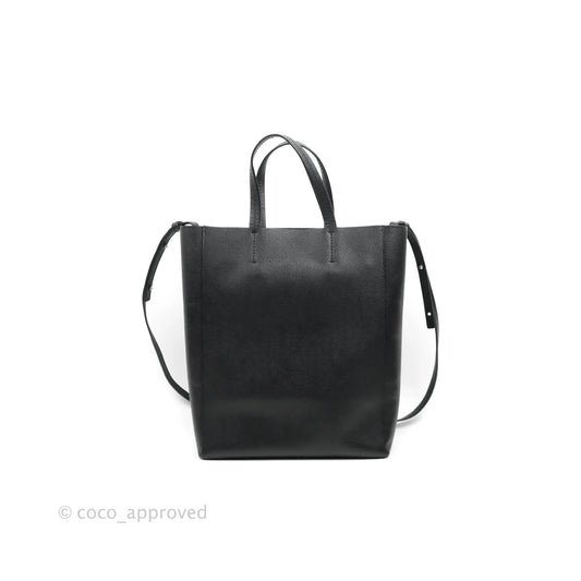 Celine Small Vertical Cabas Tote Black Grained Calfskin Silver Hardware