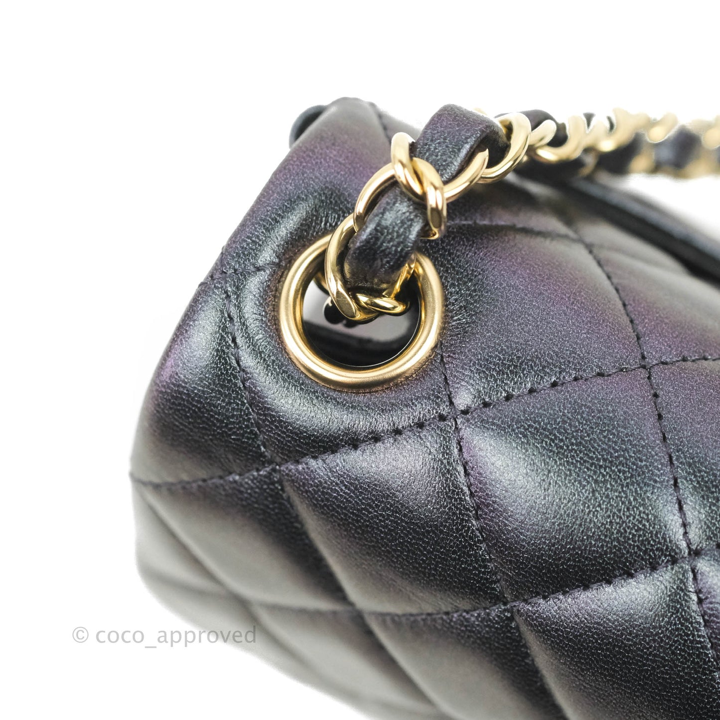 Chanel Mini Square Quilted Iridescent Purple Lambskin Gold Hardware