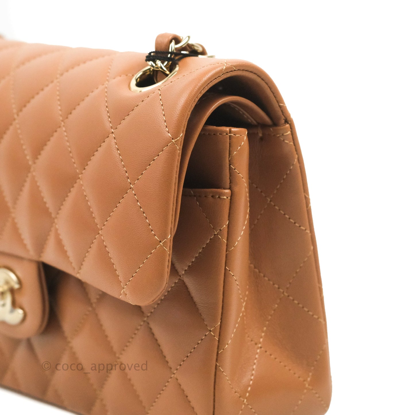 Chanel Small Classic Quilted Flap Dark Beige Caramel Lambskin Gold Hardware 22S