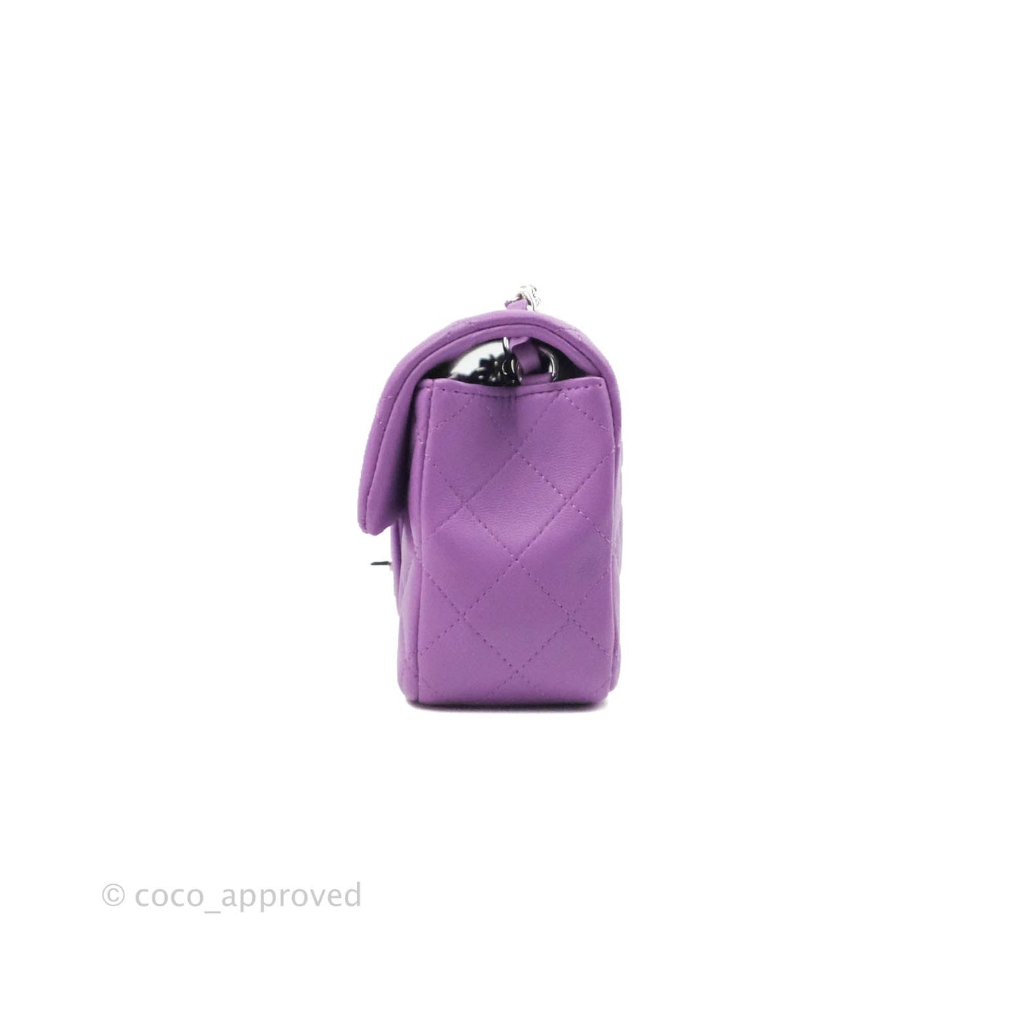 Chanel Quilted Mini Rectangular Flap Purple Lambskin Silver Hardware