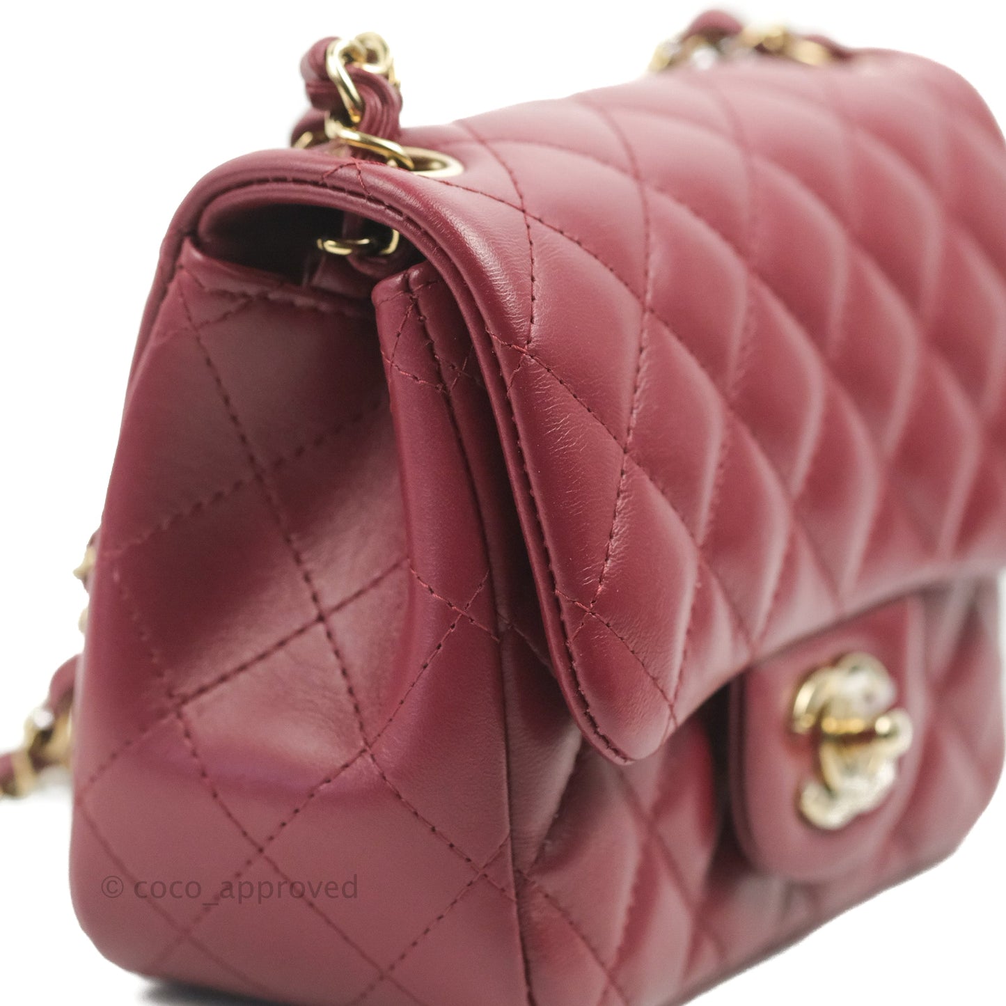 Chanel Quilted Mini Square Burgundy Lambskin Gold Hardware