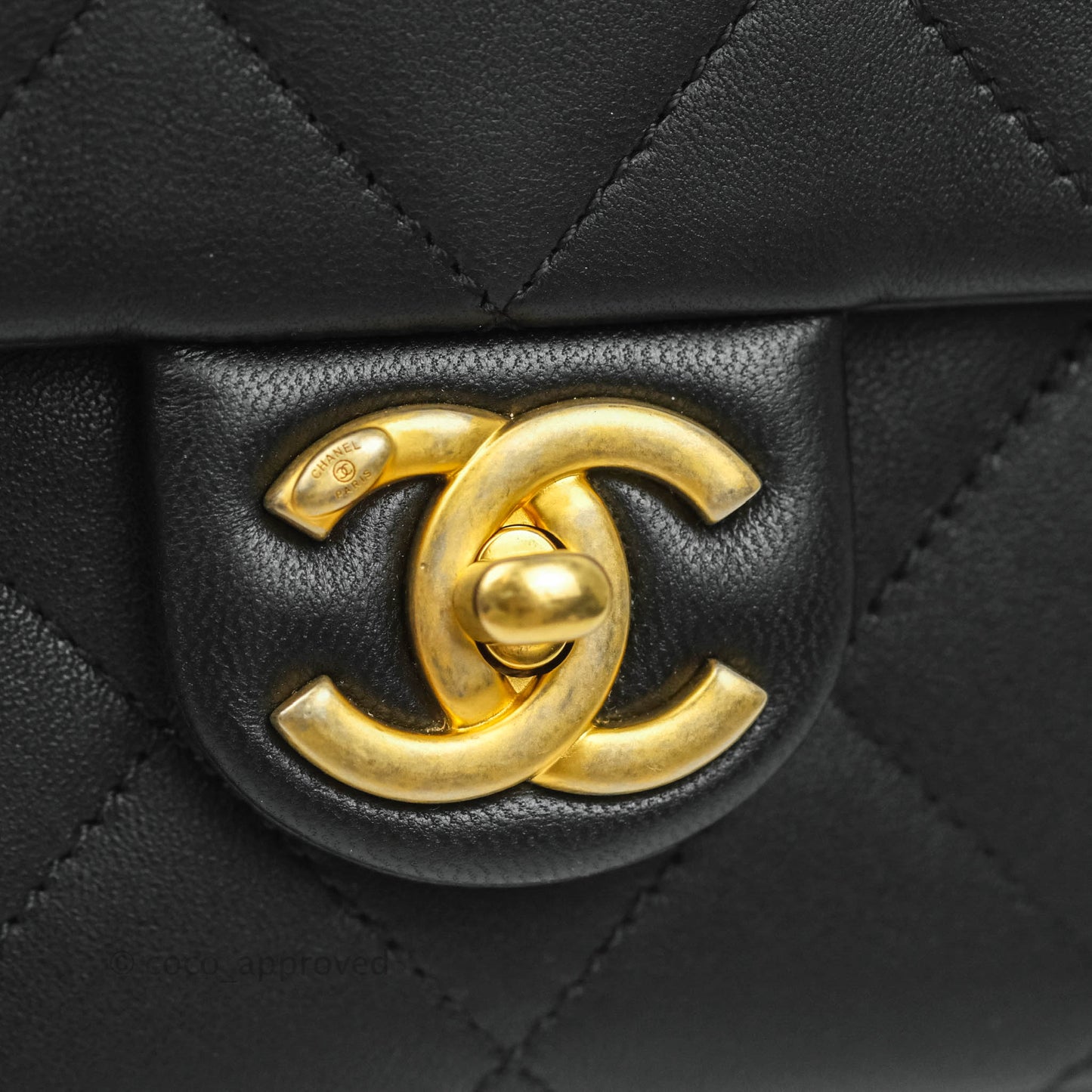 Chanel Circular Handle Flap Bag Black Lambskin Aged Gold Hardware
