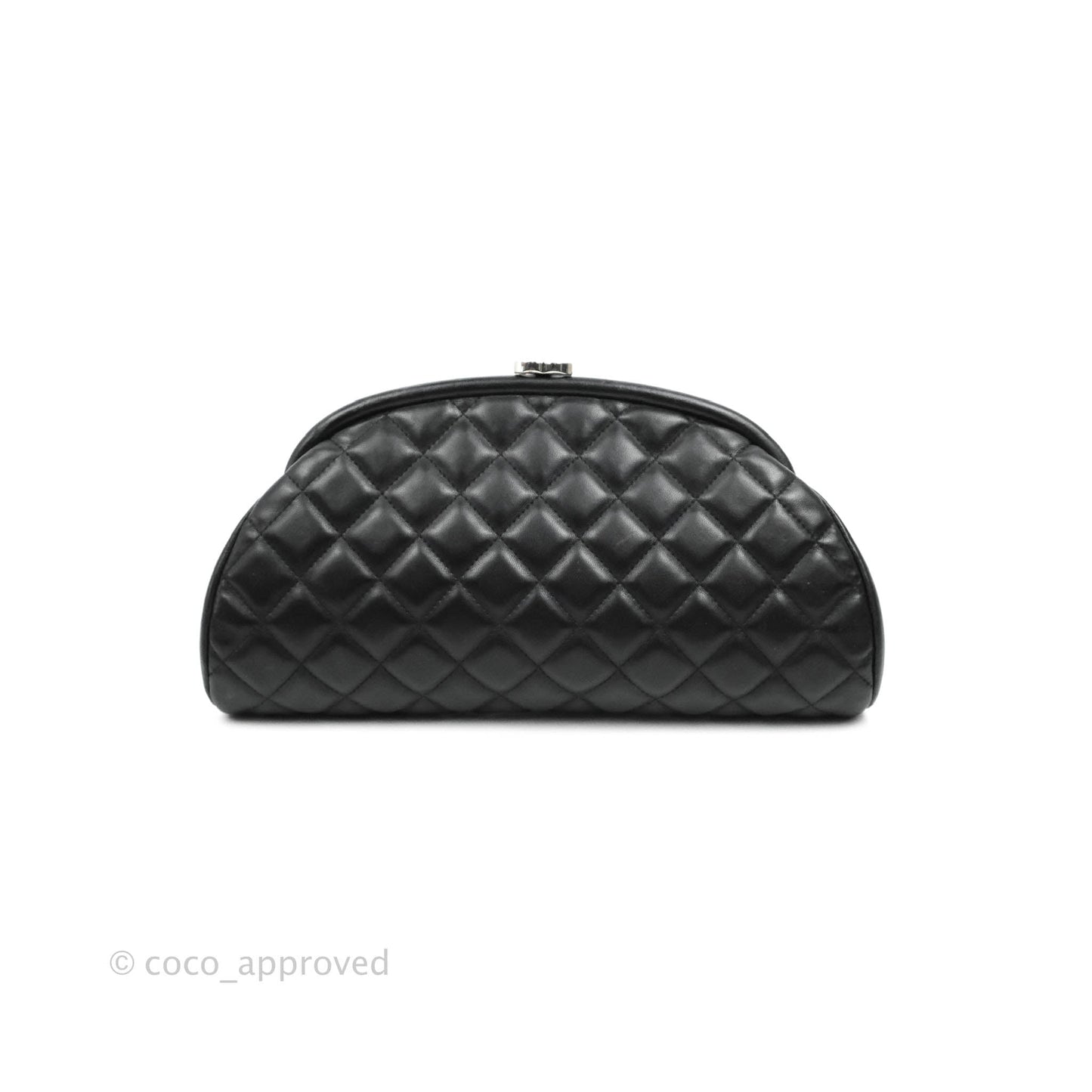 Chanel Quilted Timeless Kisslock Clutch Black Lambskin Silver Hardware