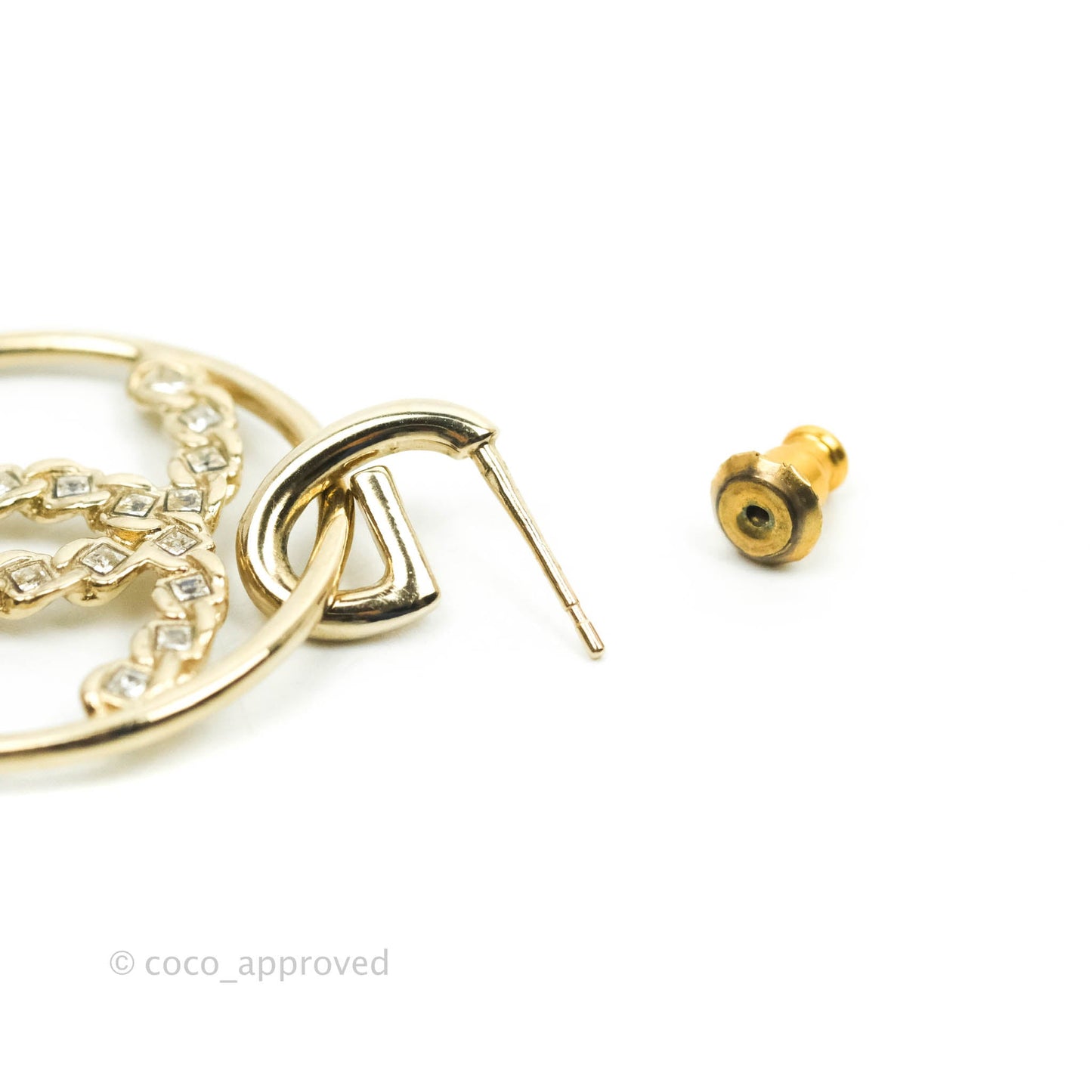 Chanel Crystal CC Hoop Drop Earrings 19P